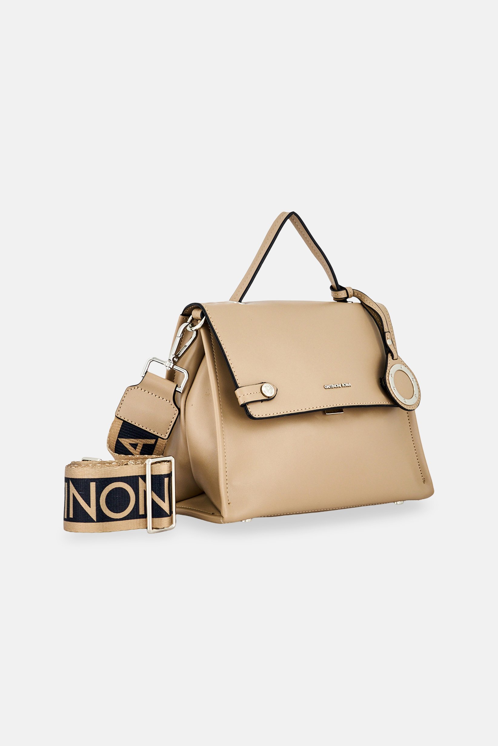 Women Brand Logo Shoulder Bag, Taupe