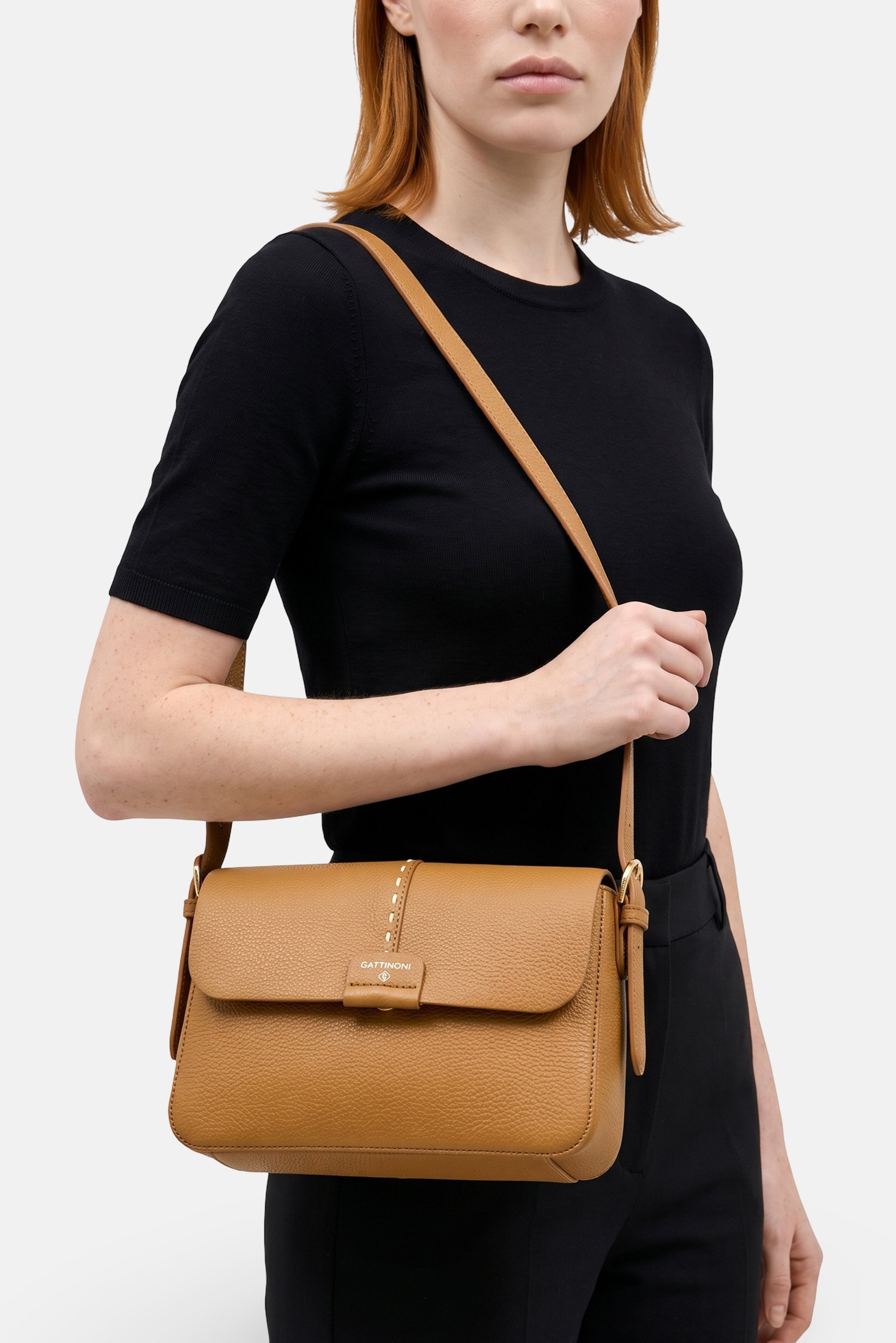 Women Brand Logo Shoulder Bag, Chocolate Brown