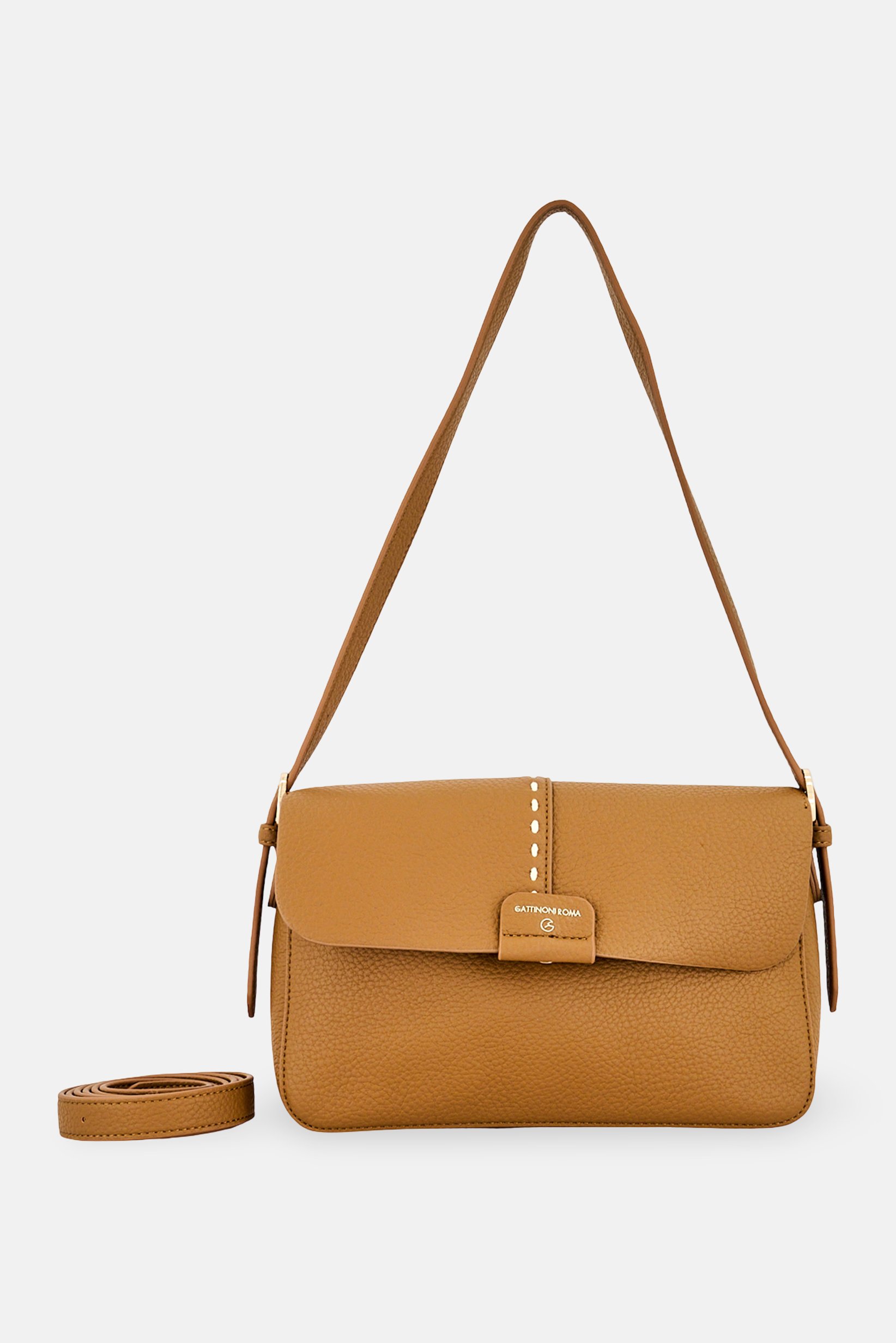 Women Brand Logo Shoulder Bag, Chocolate Brown