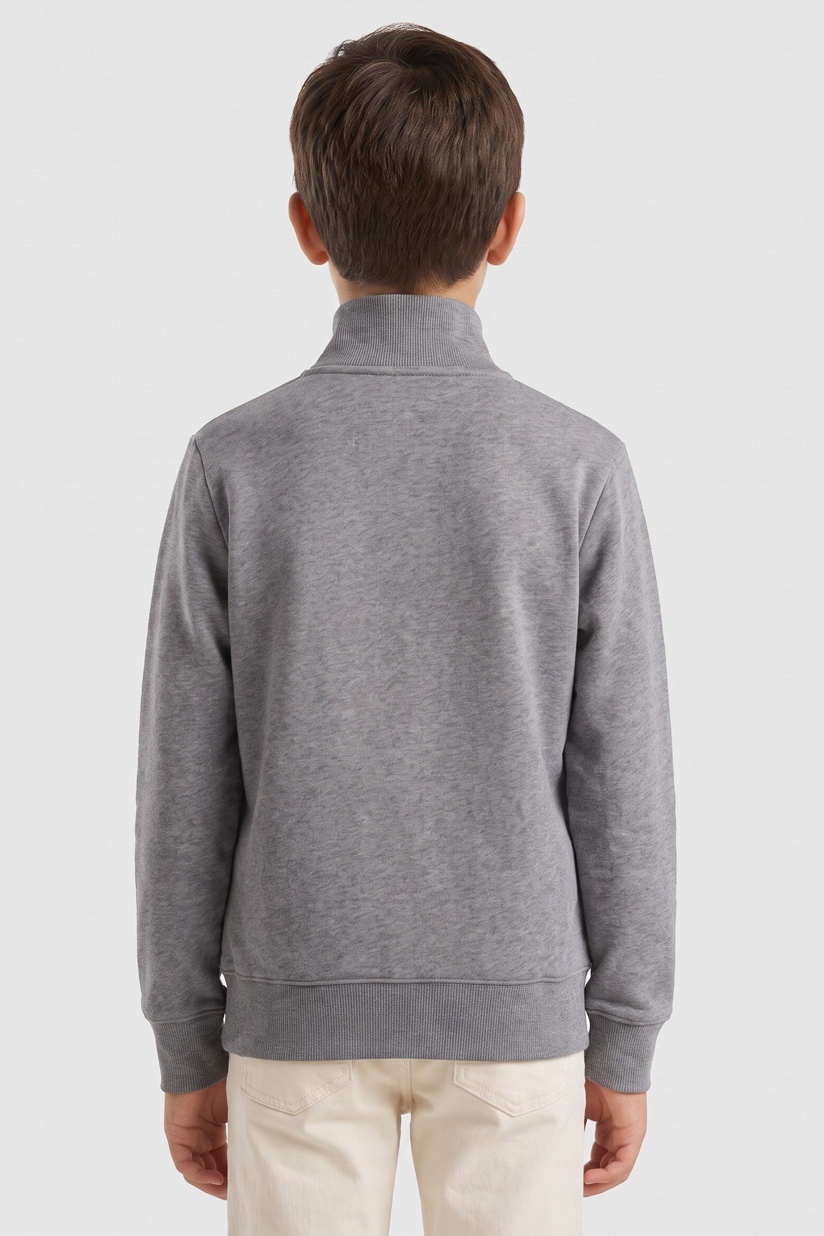 Kids Boy Long Sleeve Embroidered Logo Sweatshirt, Heather Grey