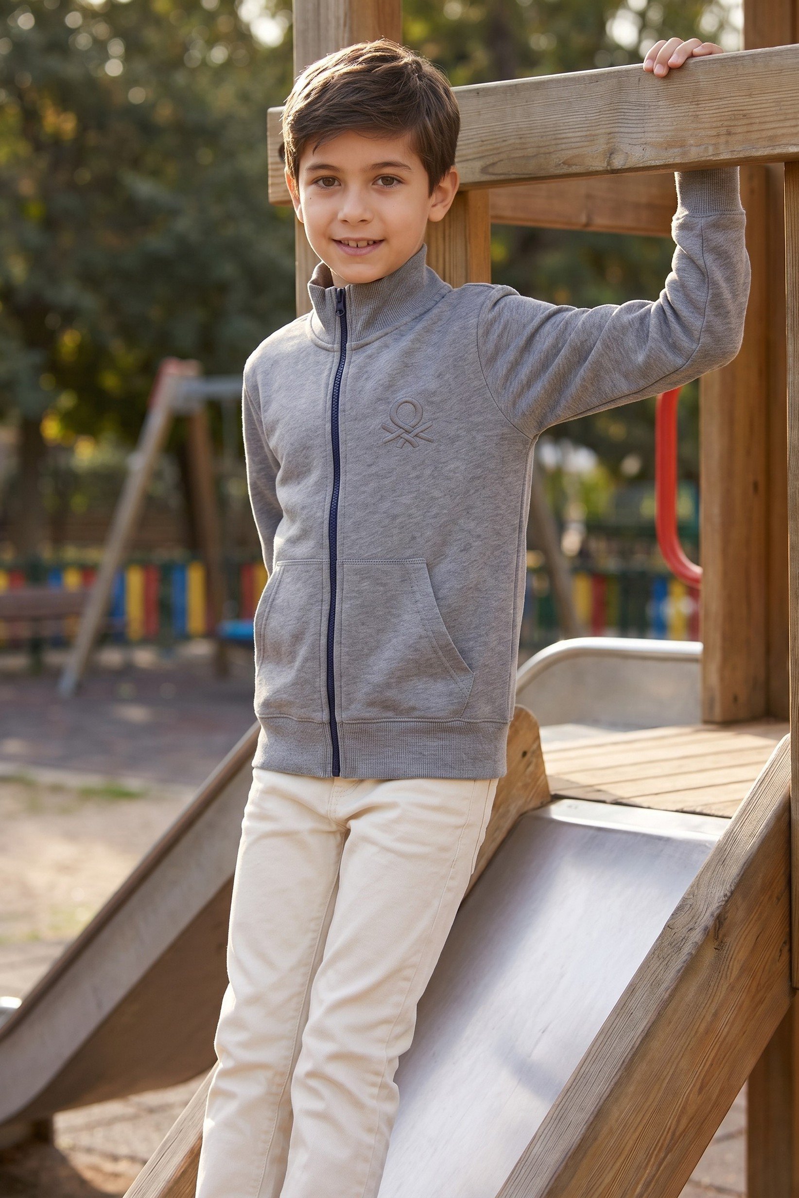 Kids Boy Long Sleeve Embroidered Logo Sweatshirt, Heather Grey