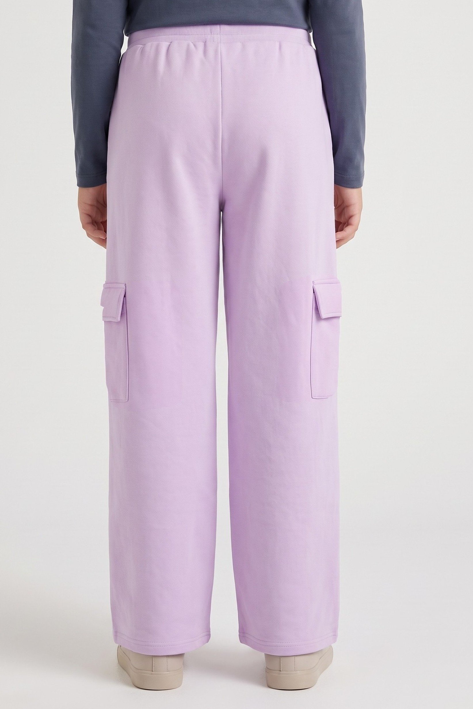 Kids Girl Regular Fit Solid Cargo Pants, Lavender