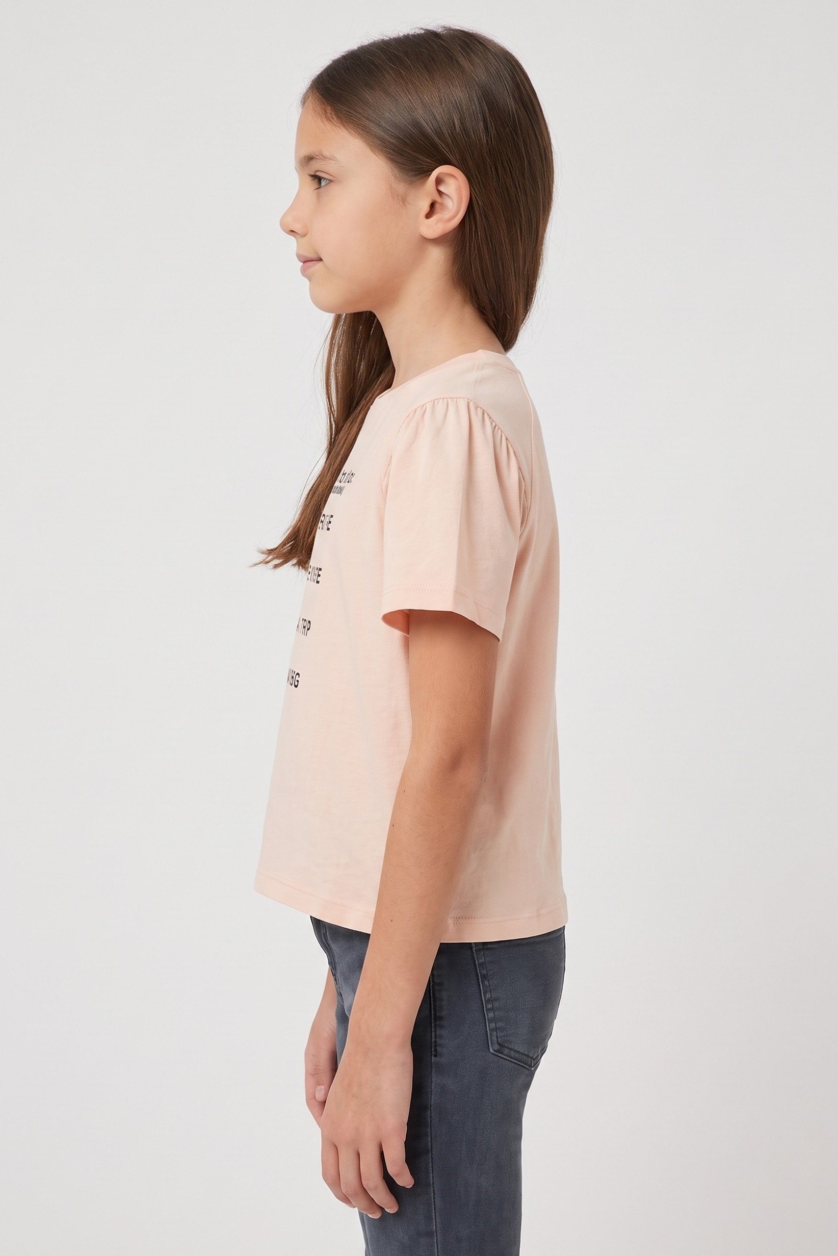 Kids Girl Short Sleeve Graphic Print T-Shirt, Light Peach