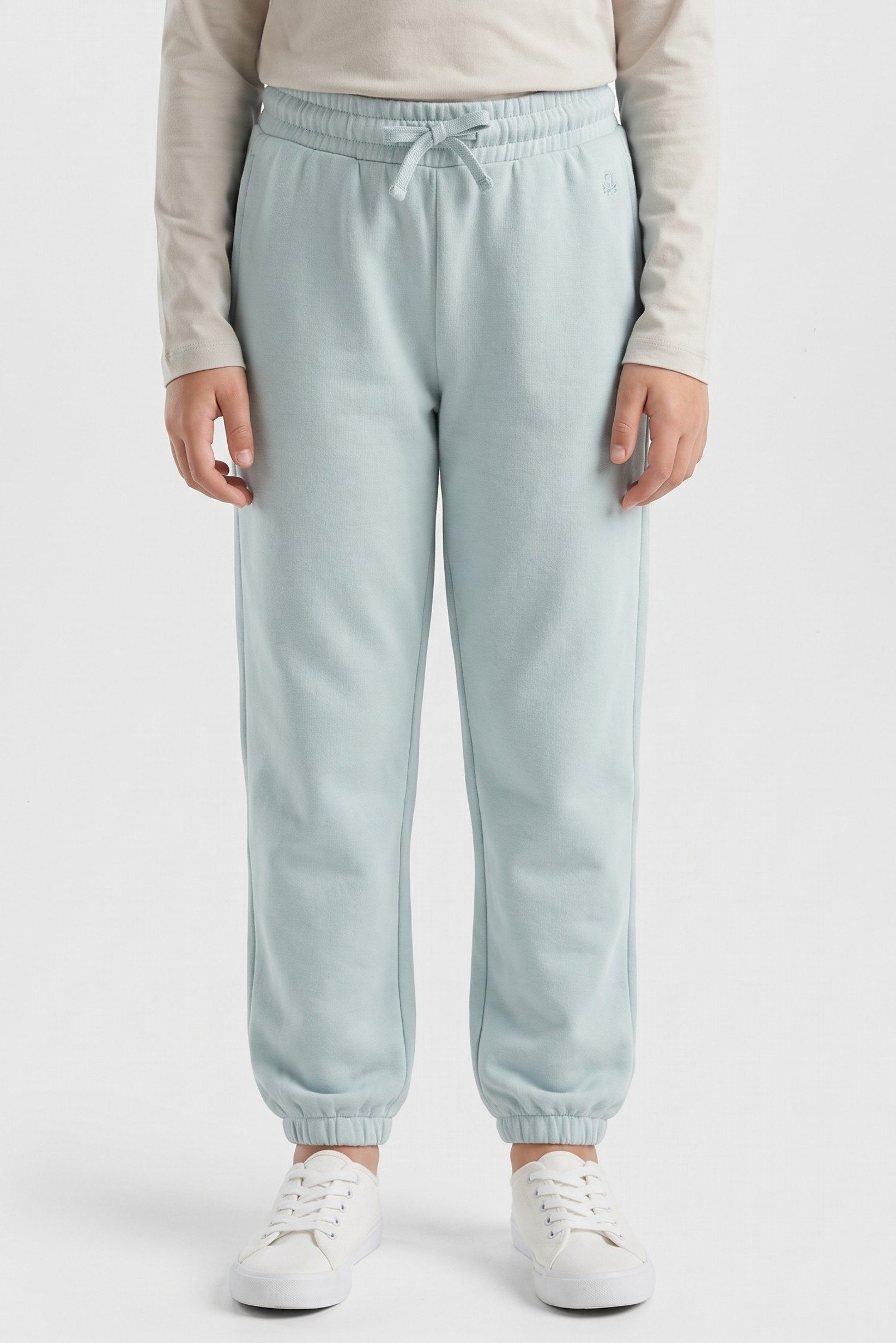 Kids Girl Regular Fit Embroidered Logo Jogger Pants, Mint Blue