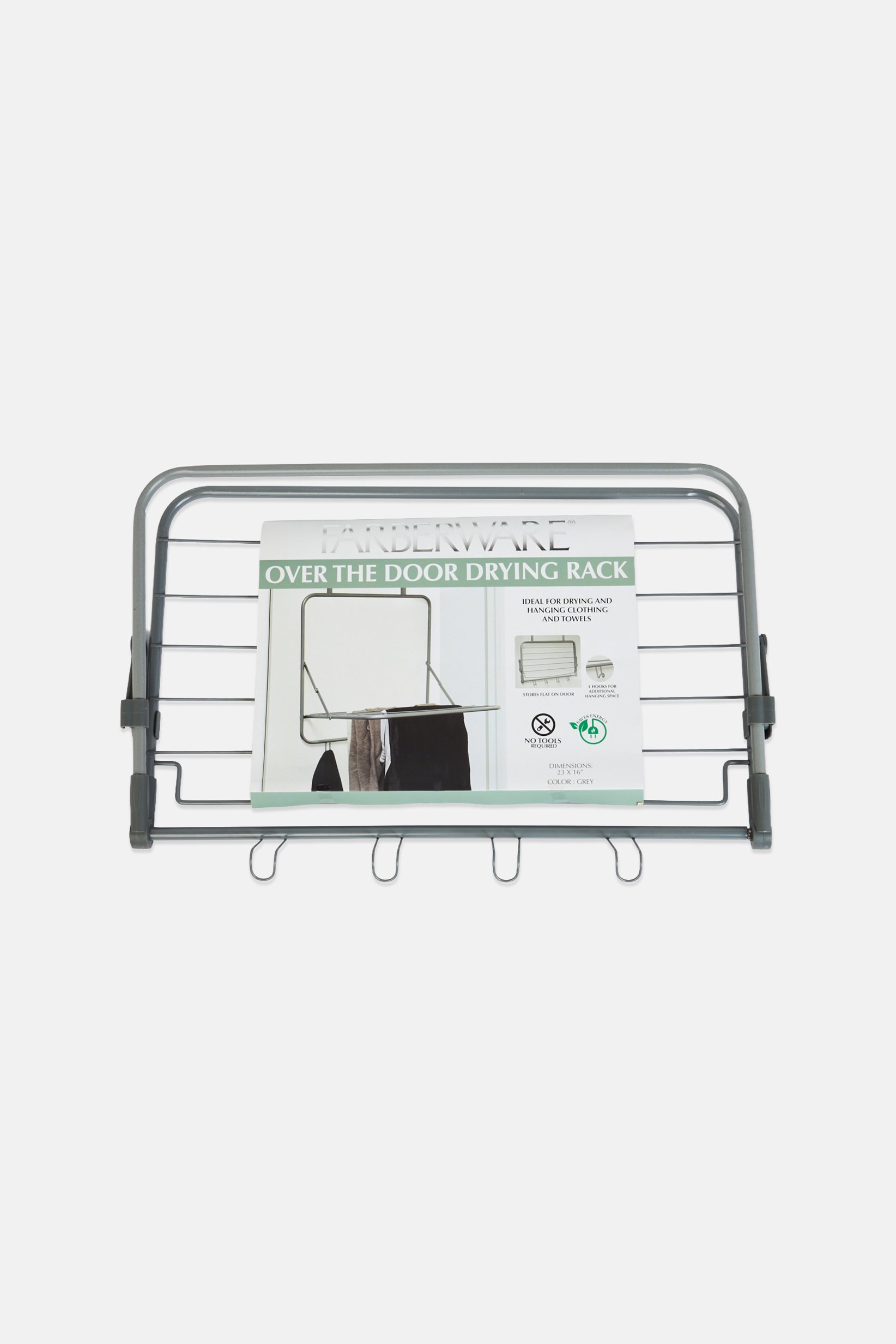 Over the Door Drying Rack with Hooks, Grey