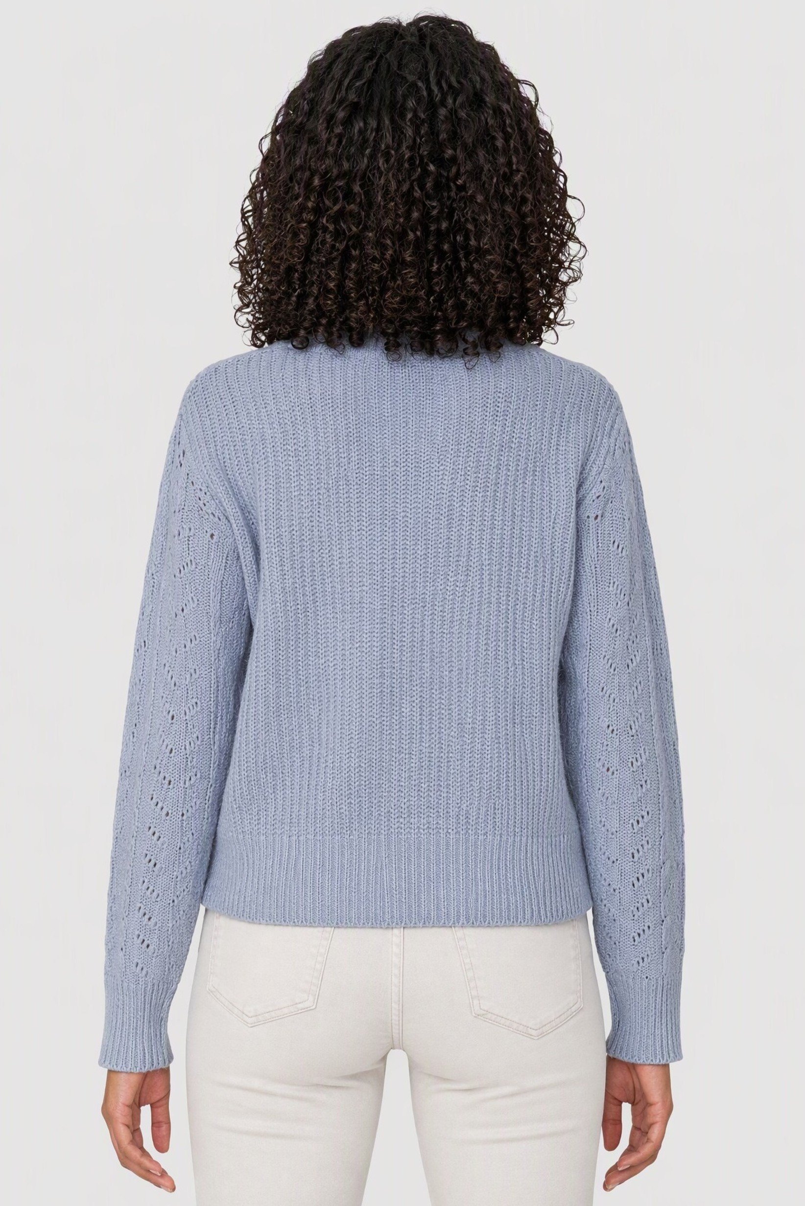 Women V-Neck Textured Long Sleeve Sweater, Light Blue
