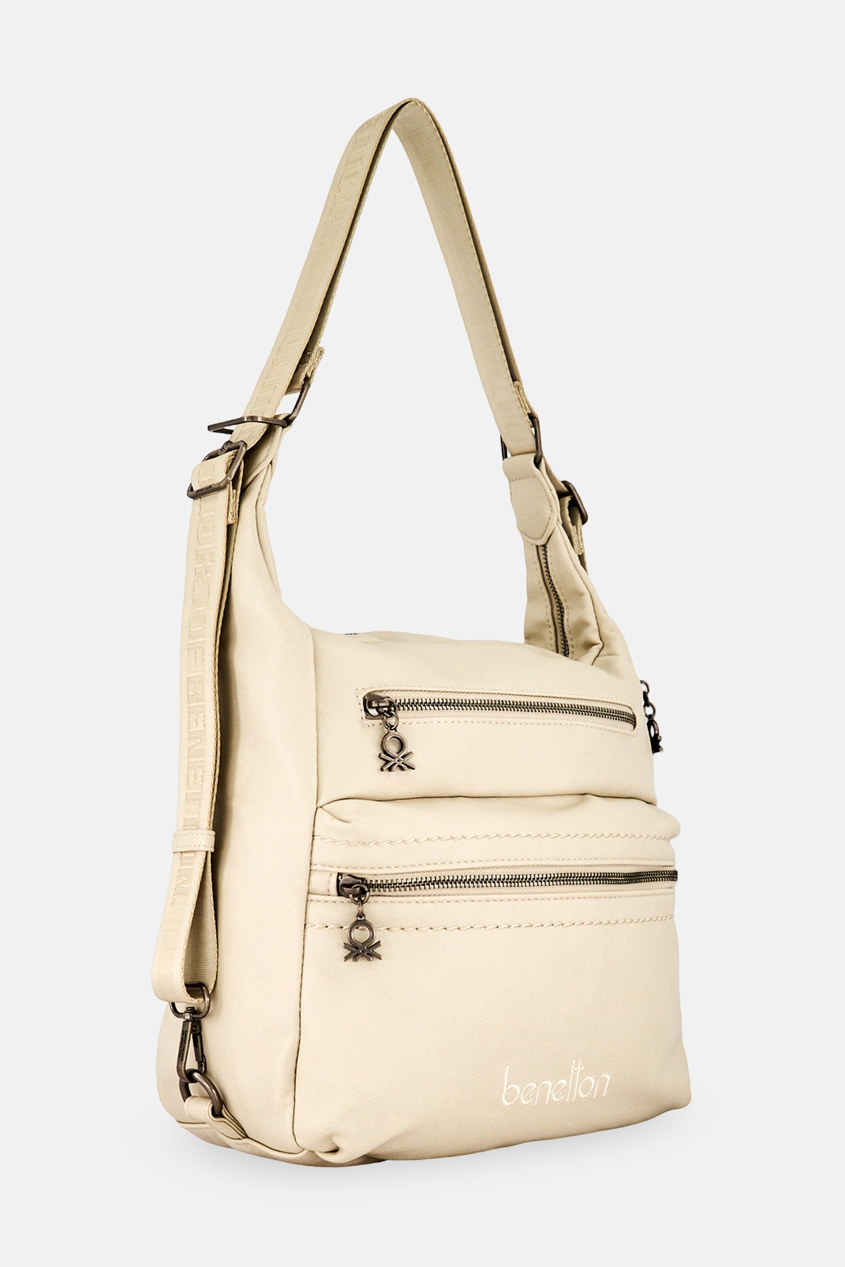 Women Brand Logo Shoulder Bag, Light Grey