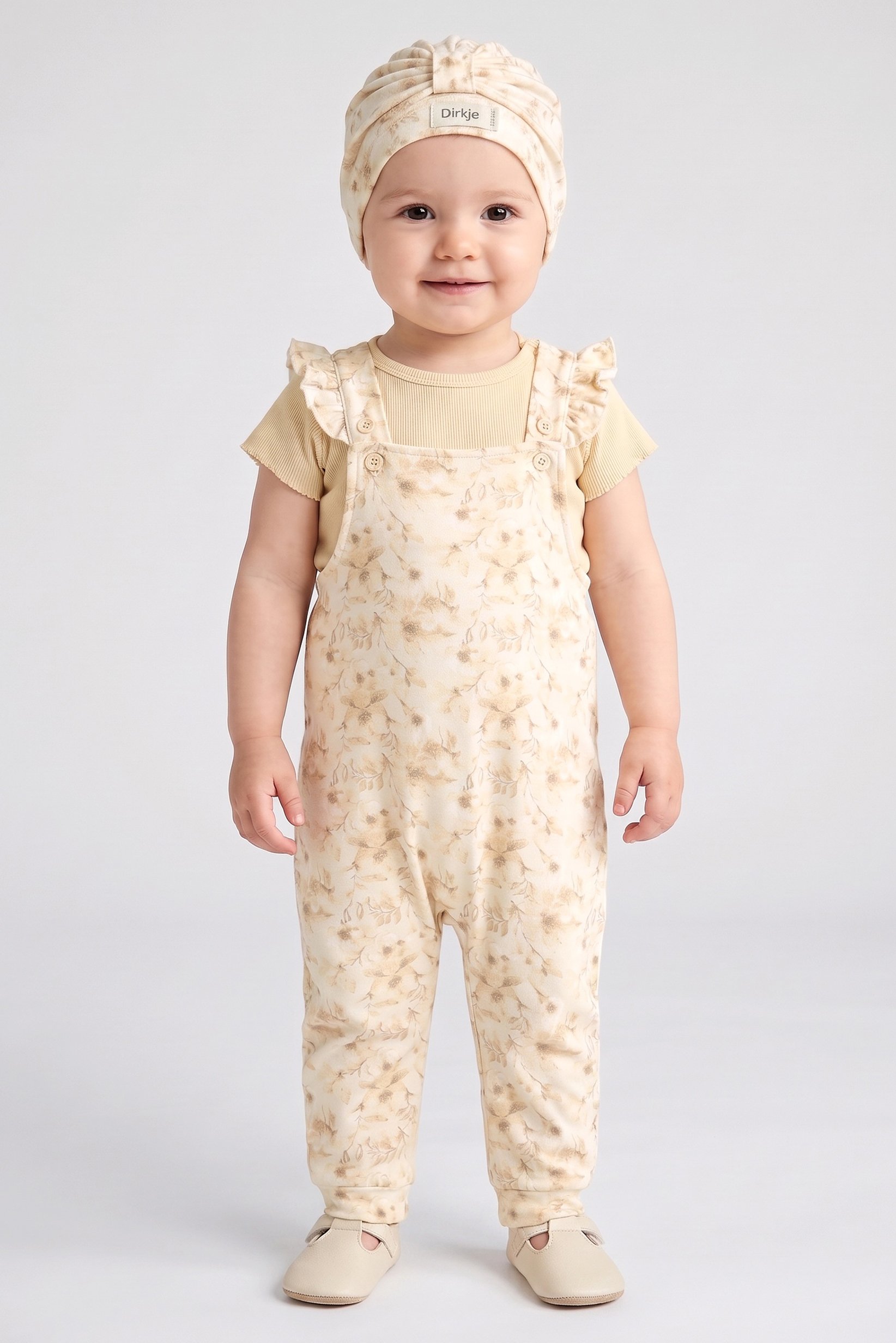 Toddlers Girl 3 Pcs Floral Print Jumpsuit And T-Shirt With Beanie, Multicolor