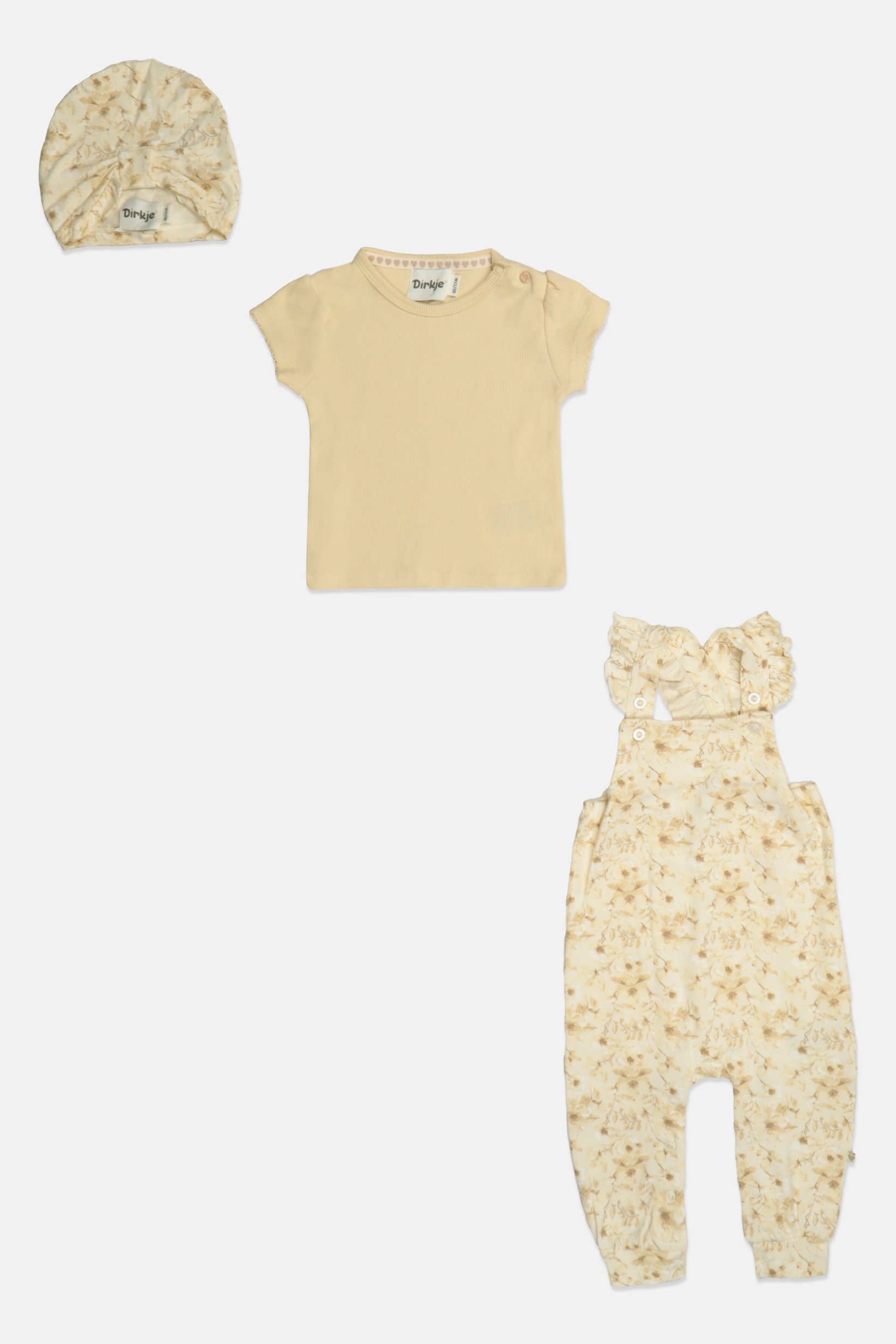 Toddlers Girl 3 Pcs Floral Print Jumpsuit And T-Shirt With Beanie, Multicolor