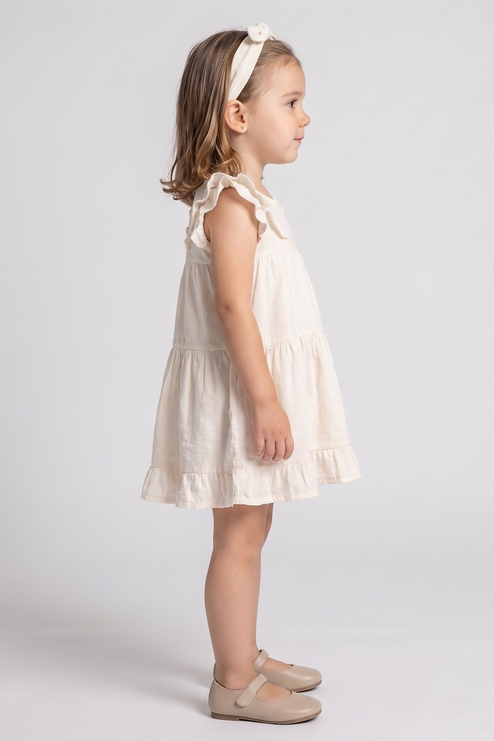 Toddlers Girl 2 Pcs Textured Dress With Headband, Cream