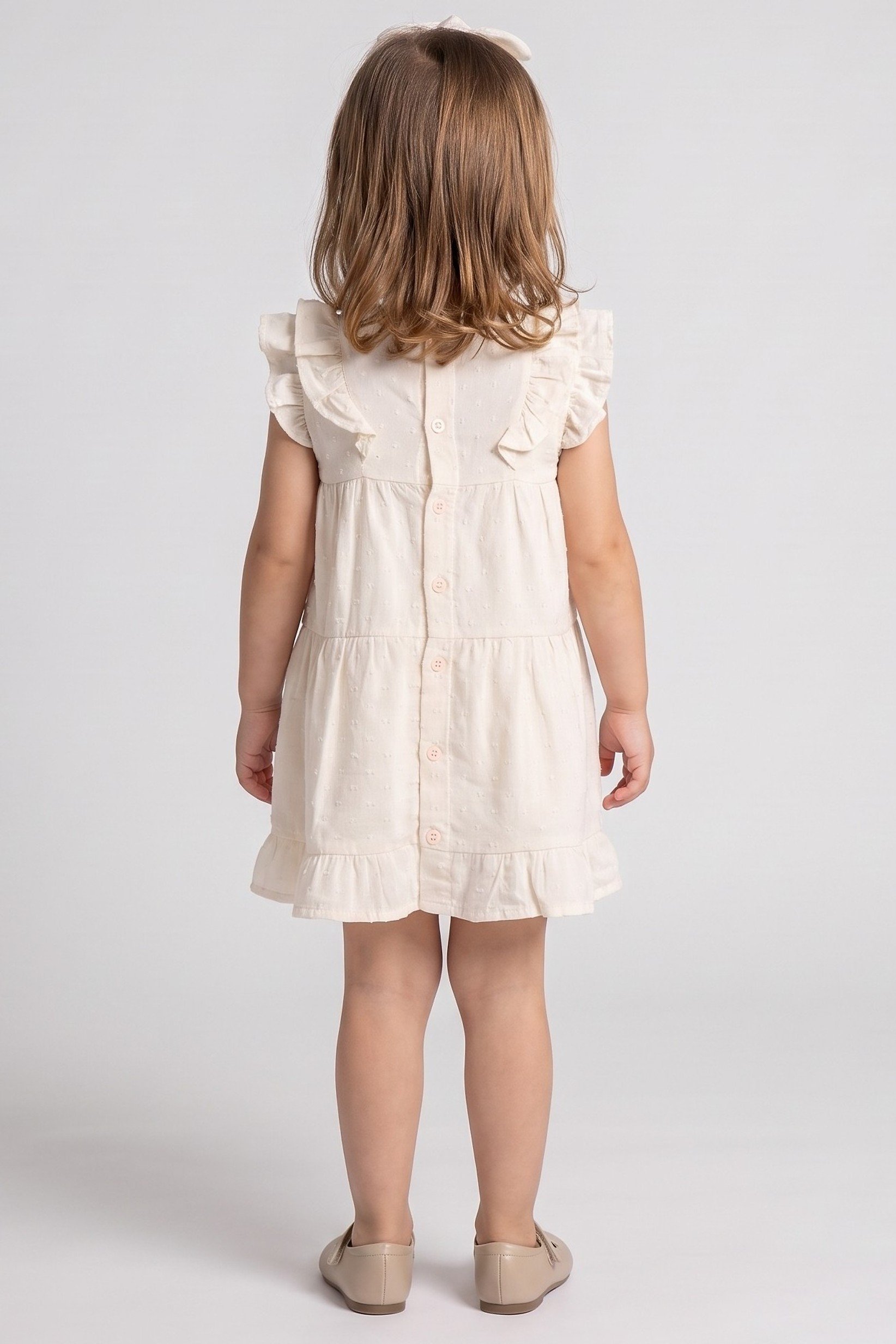 Toddlers Girl 2 Pcs Textured Dress With Headband, Cream