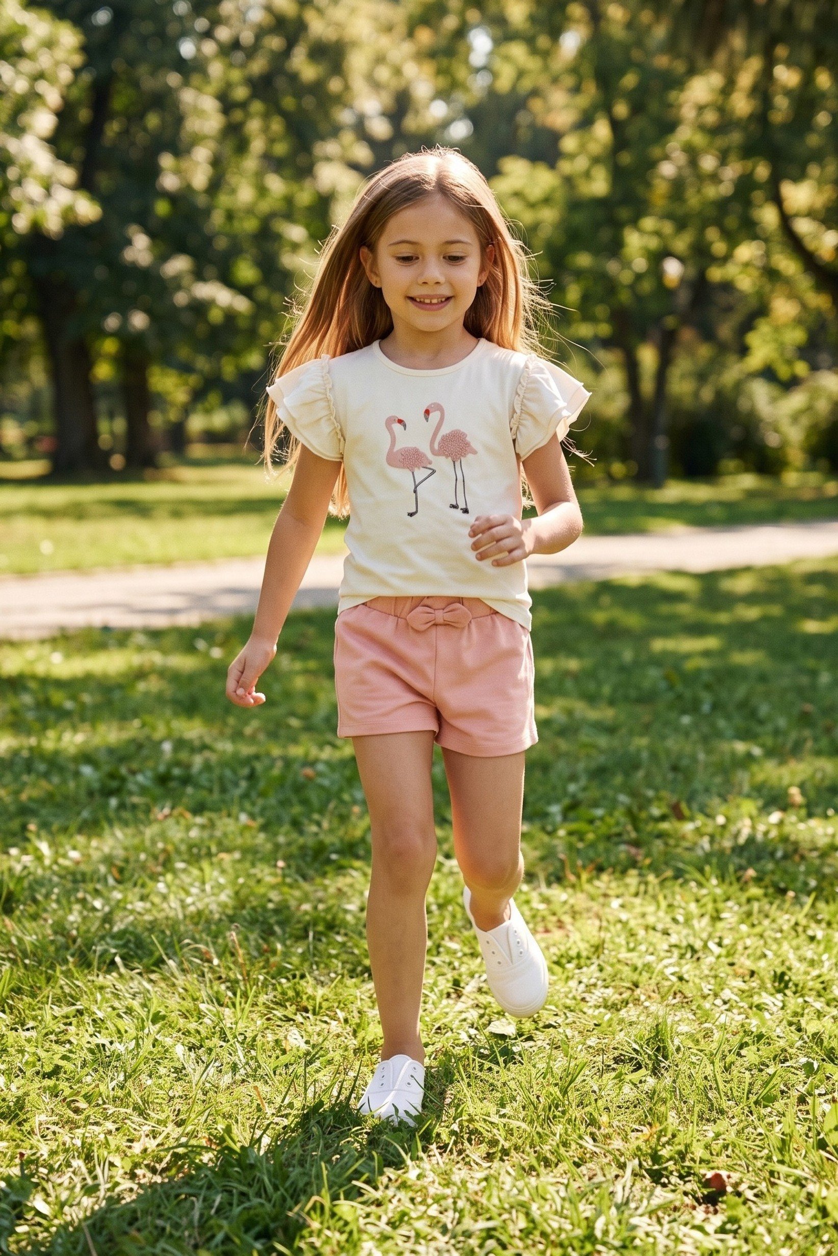 Kids Girl 2 Pieces Graphic Print Top And Shorts Set, Multicolor