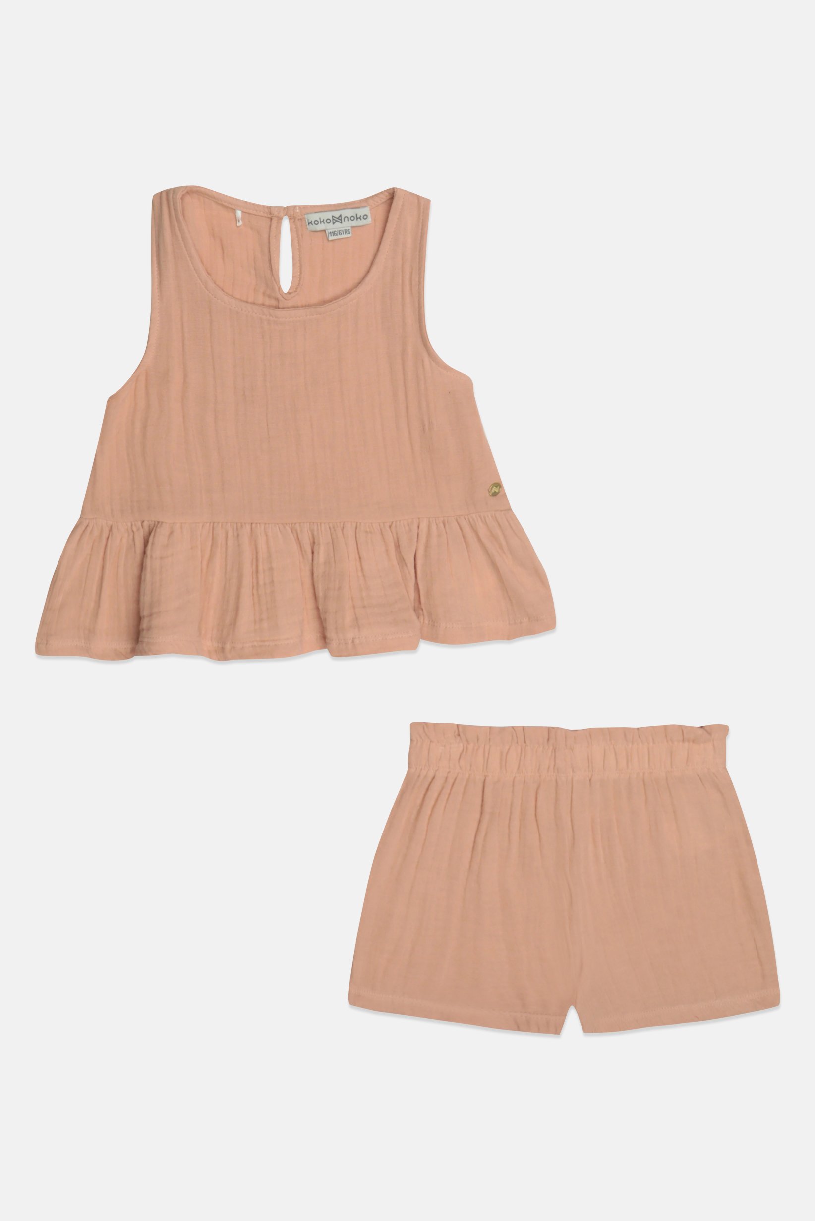 Kids Girl 2 Pcs Textured Sleeveless Top And Bottom Set , Old Rose