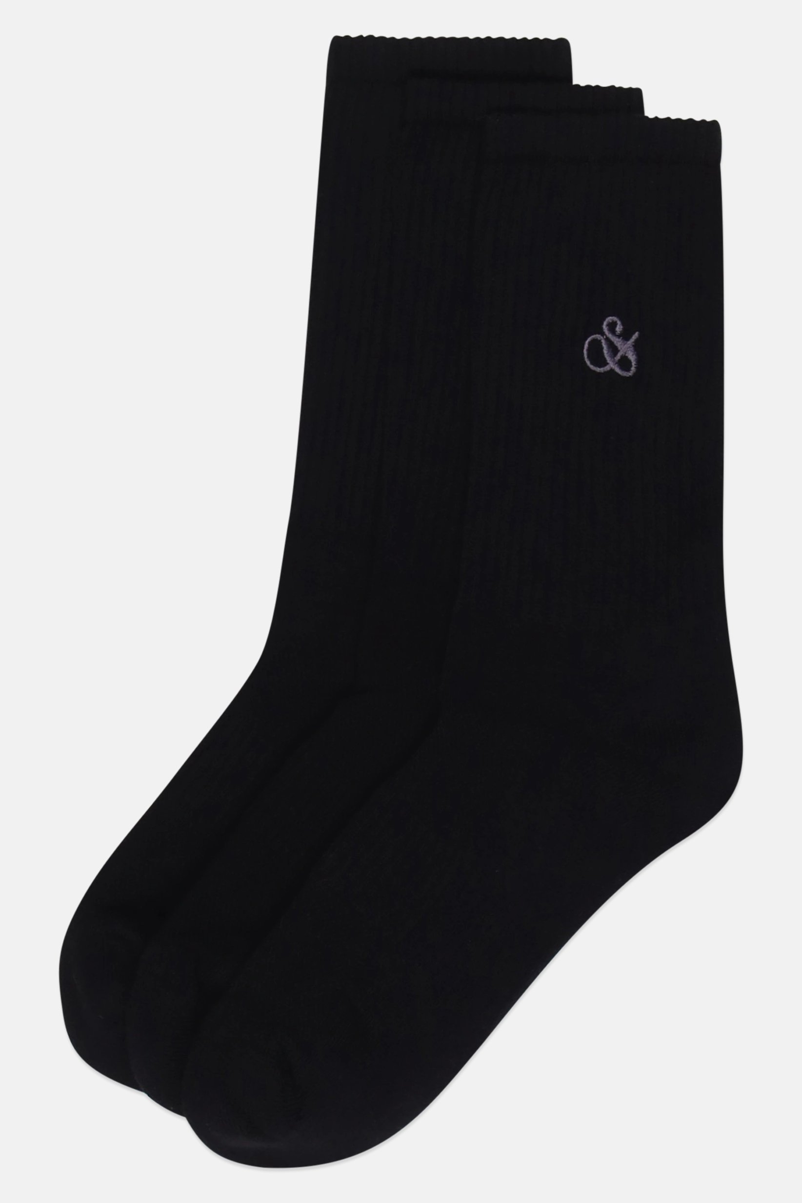 Men 3 Pairs Embroidered Logo Crew Socks, Black