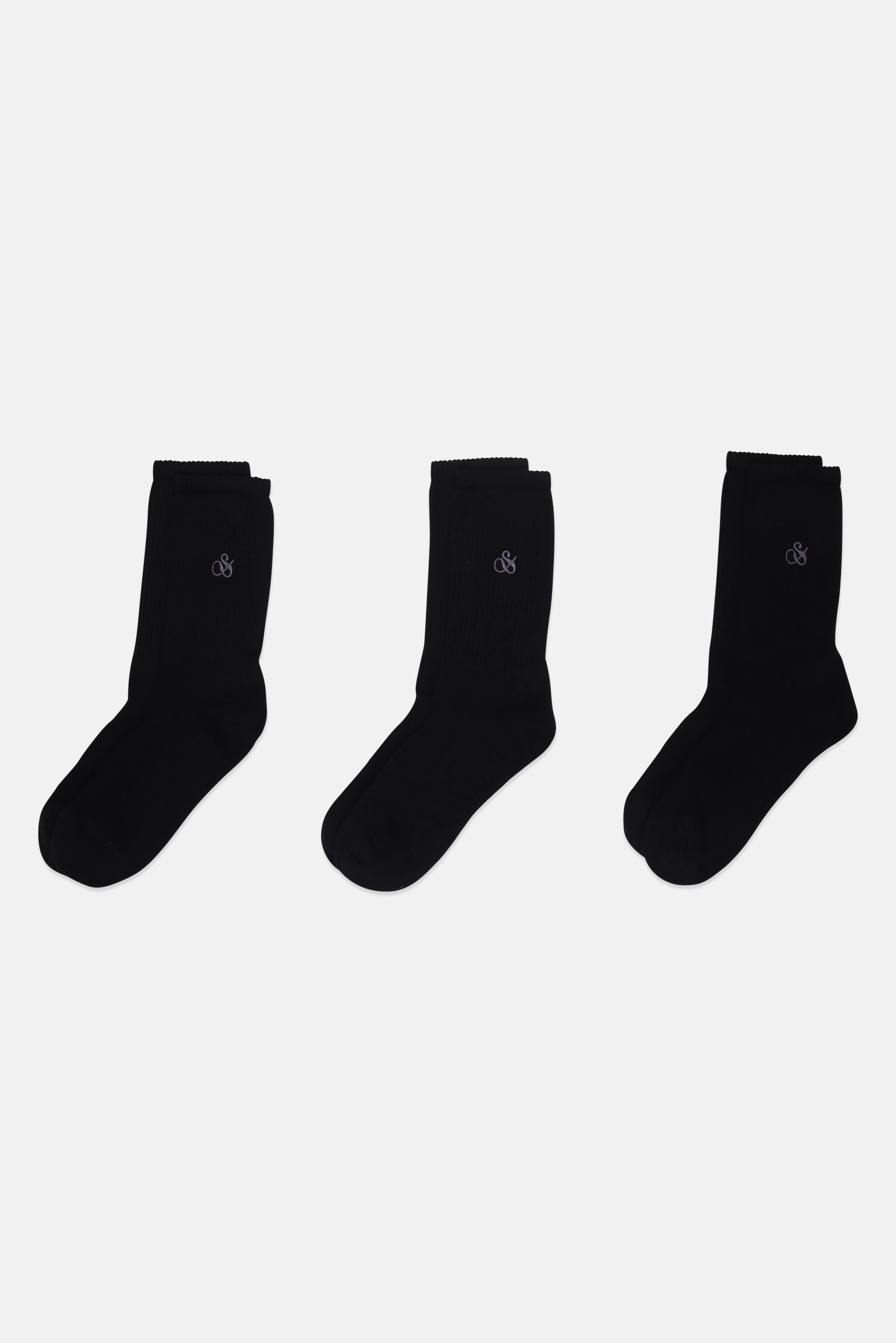 Men 3 Pairs Embroidered Logo Crew Socks, Black