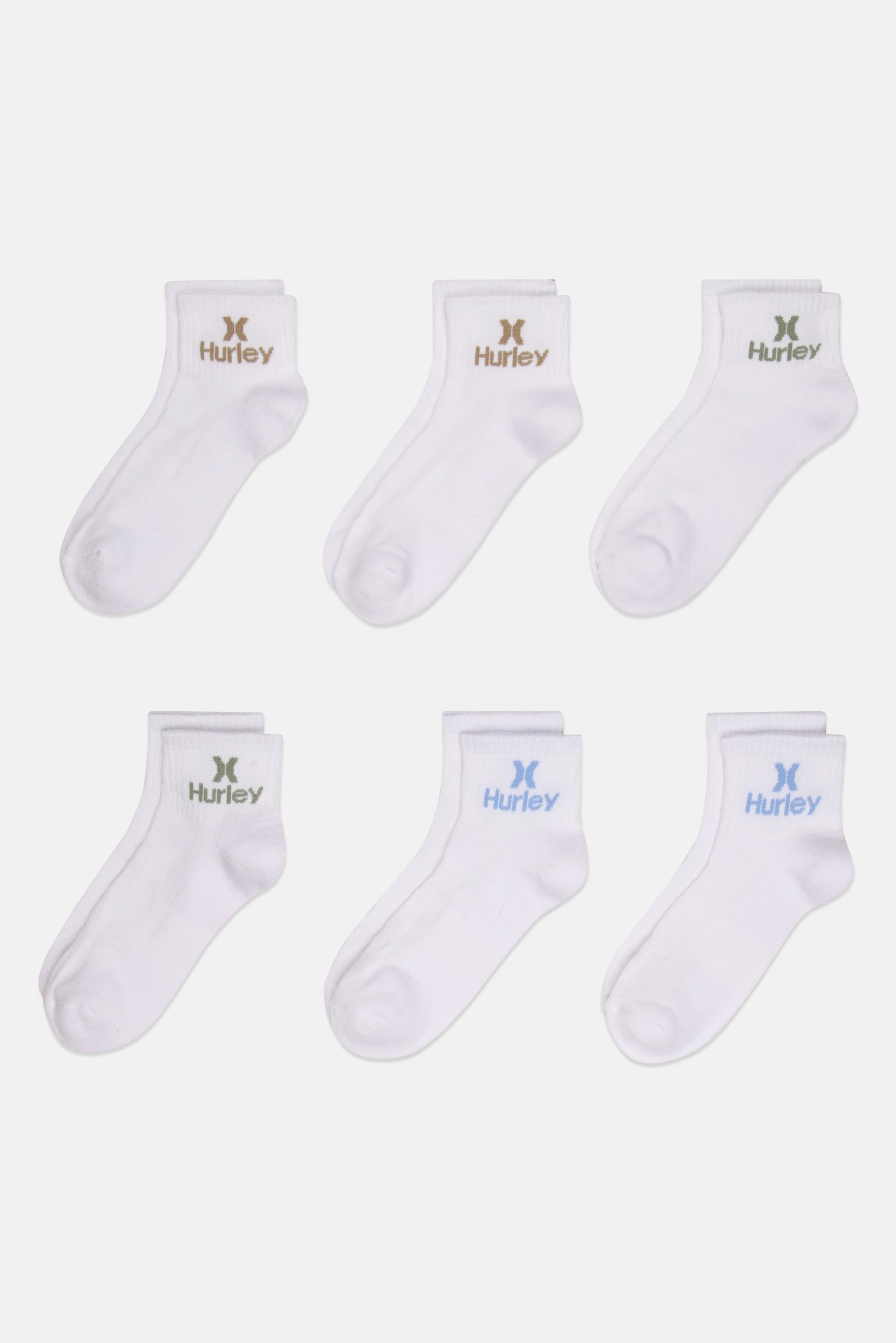 Men 6 Pairs Brand Logo Quarter Crew Socks, White