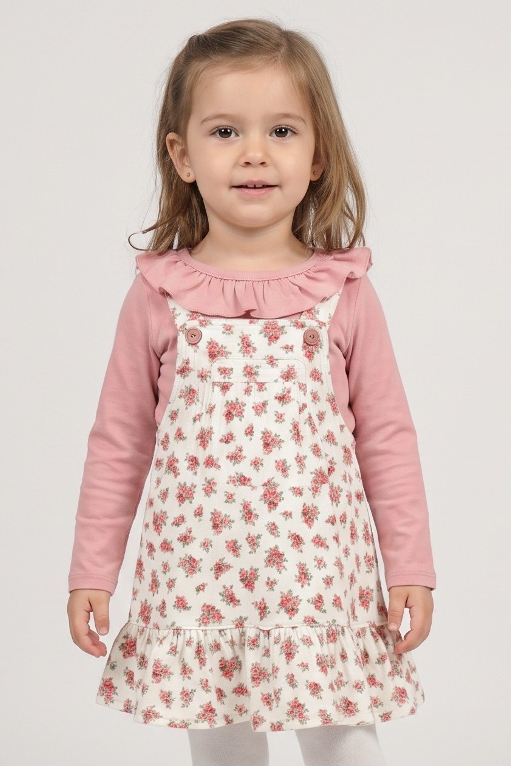 Toddlers Girl 3 Pcs Allover Print Dress And Top with Leggings Set, Multicolor
