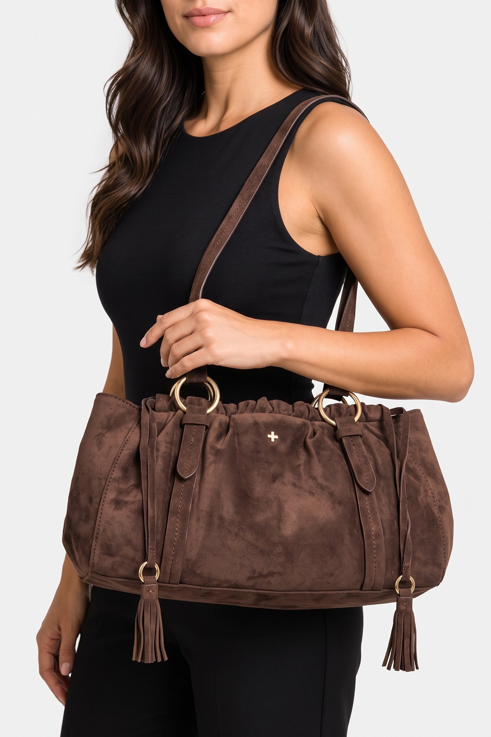 Women Brand Logo Shoulder Bag, Brown