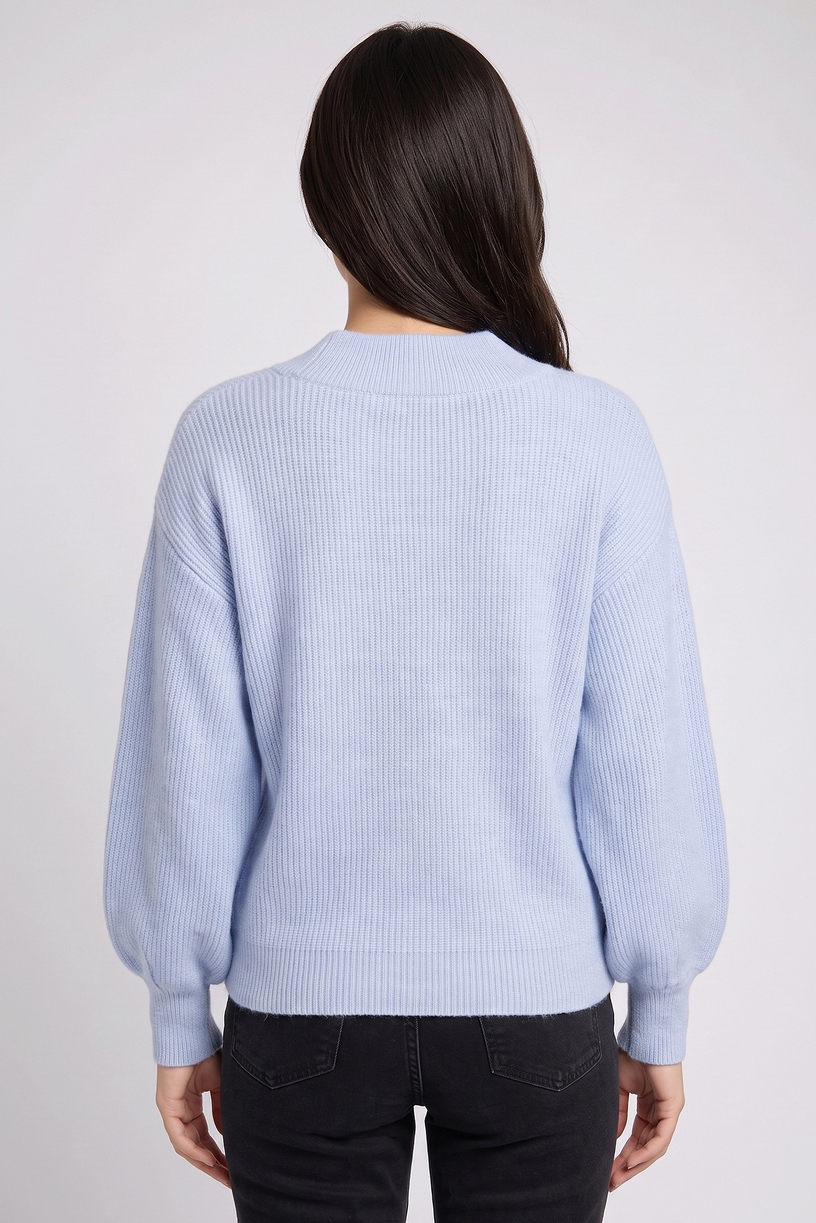 Women V-Neck Knitted Sweater, Blue