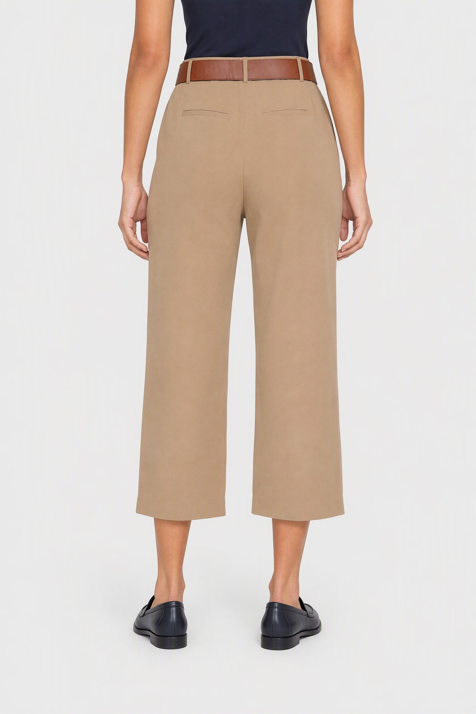 Women Regular Fit Solid Belted Capri Pants, Khaki