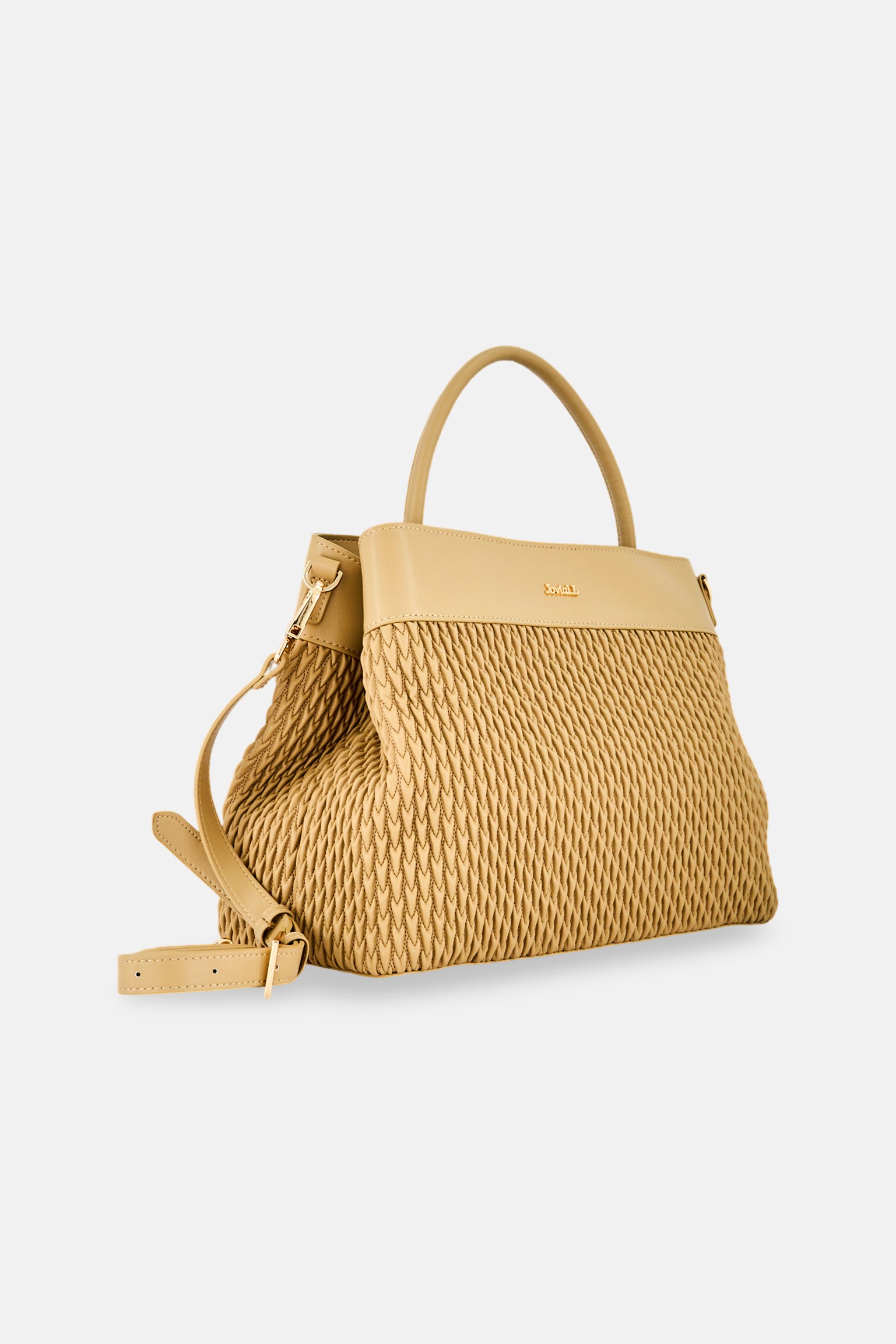 Women Brand Logo Quilted Handbag, Dark Beige