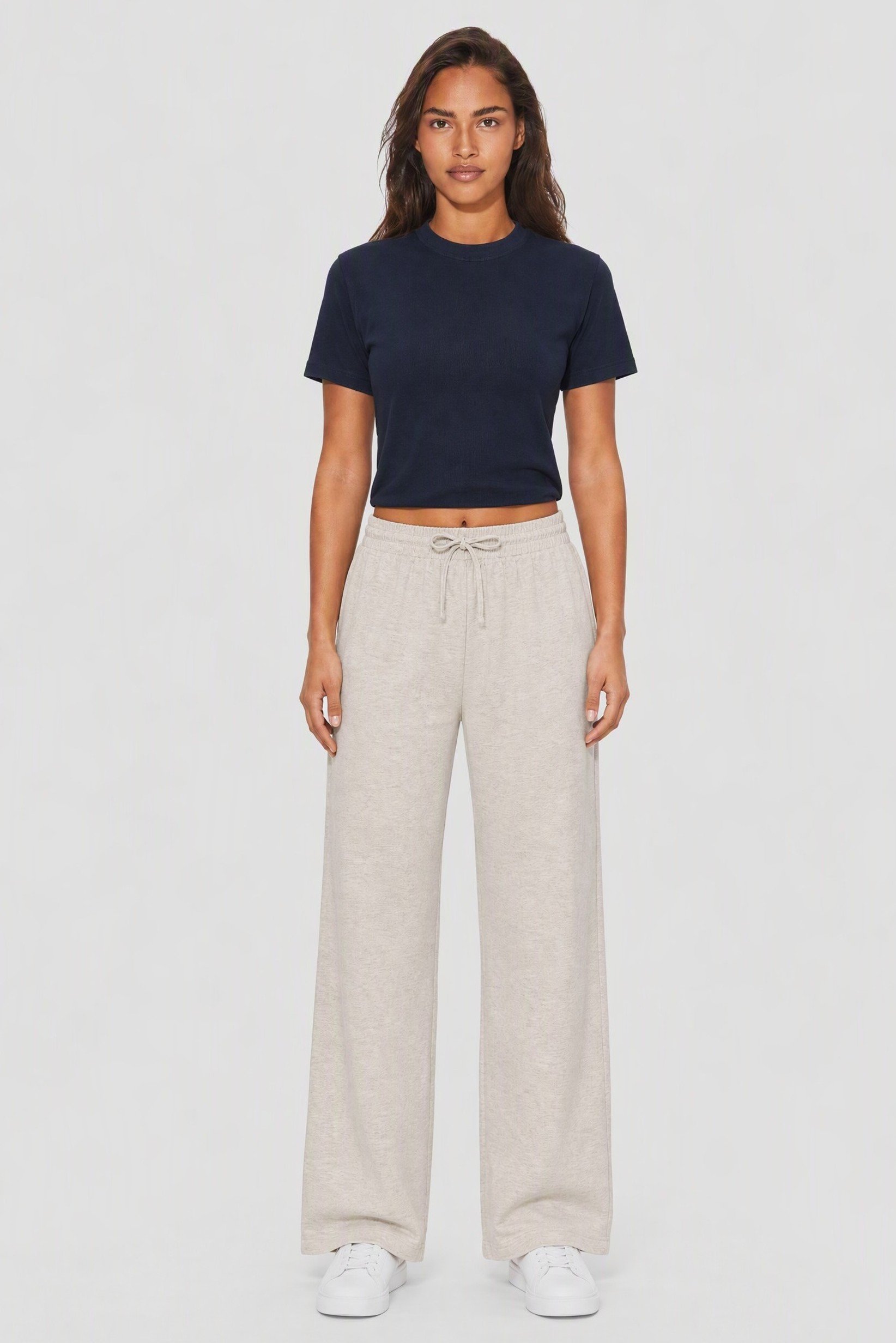 Women Relaxed Fit Heather Straight Leg Pants, Beige