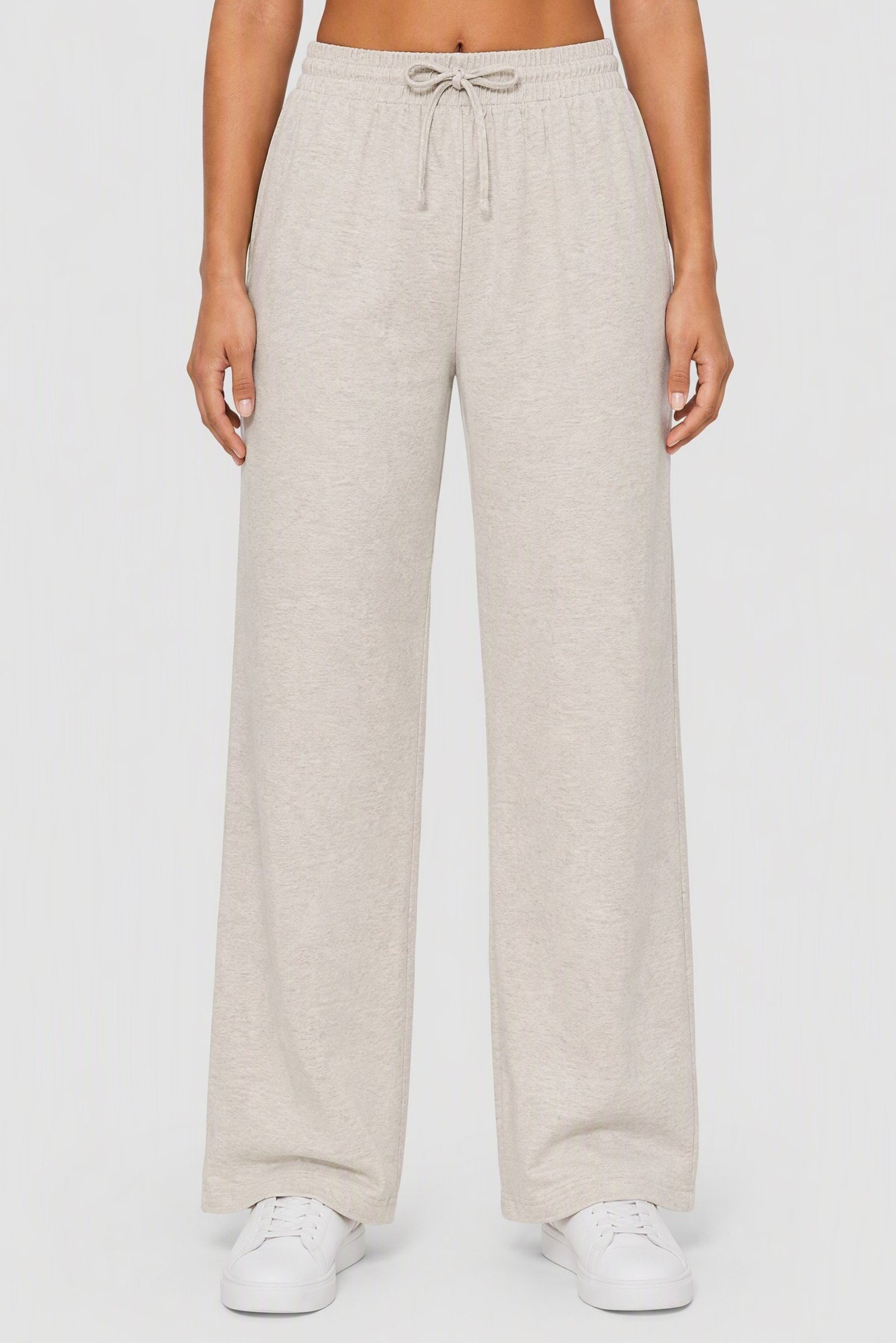 Women Relaxed Fit Heather Straight Leg Pants, Beige