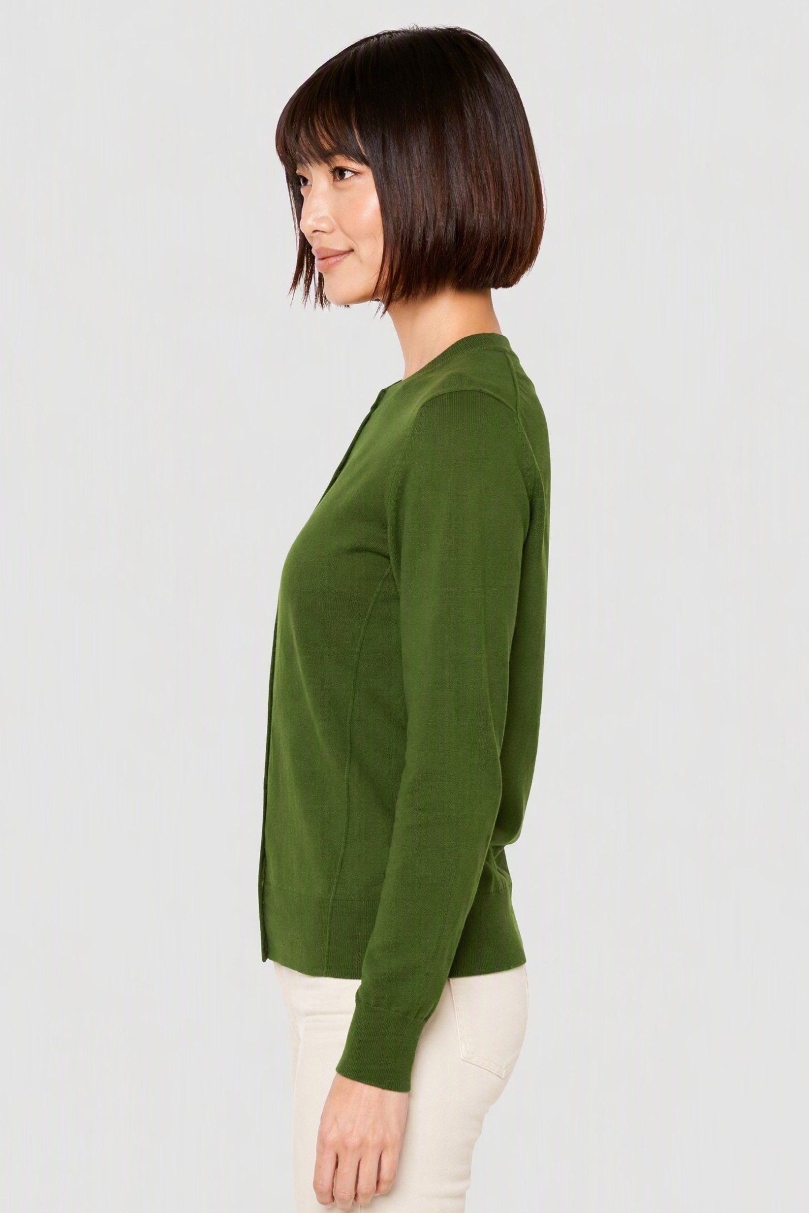 Women Crew Neck Knitted Cardigan, Green