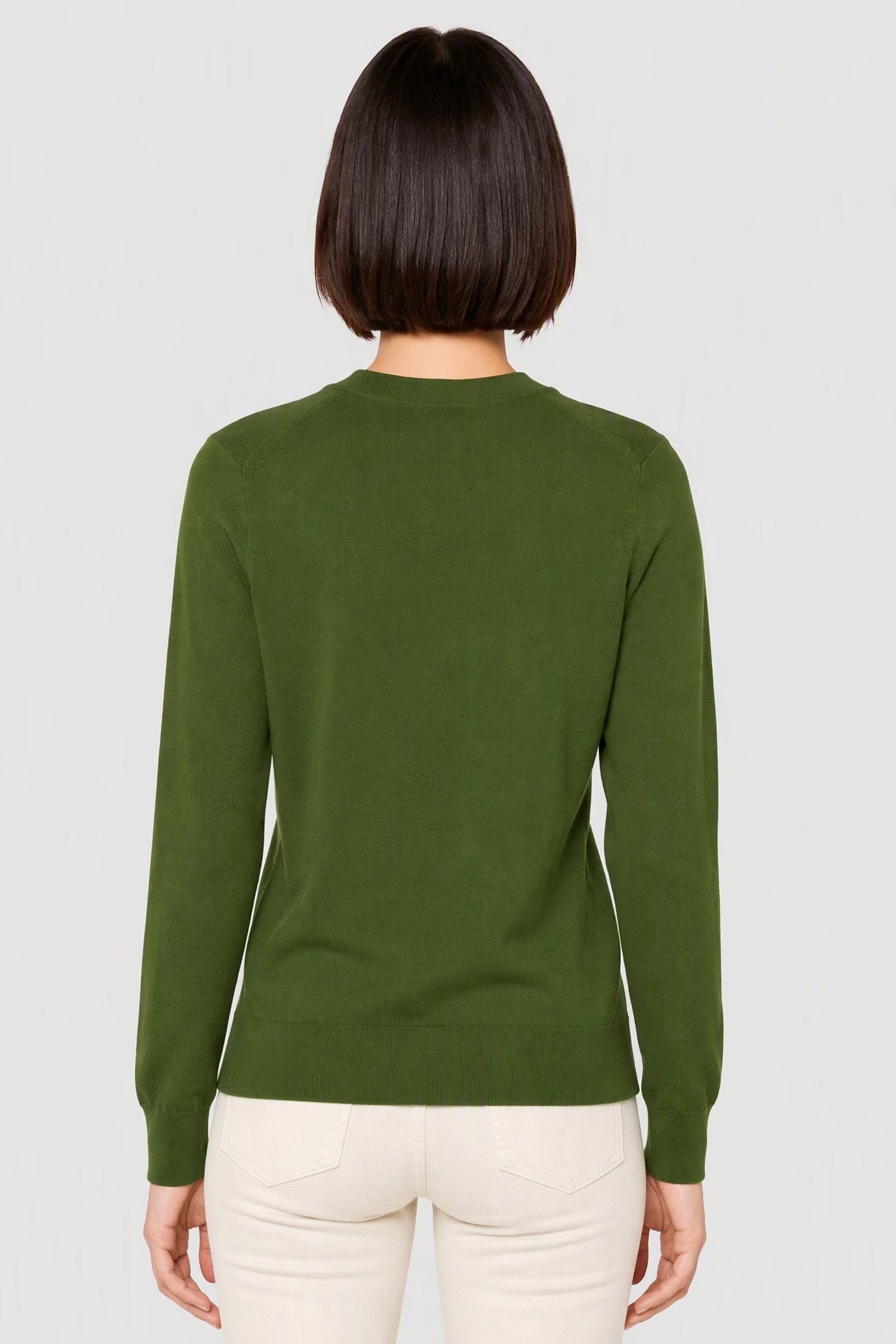 Women Crew Neck Knitted Cardigan, Green