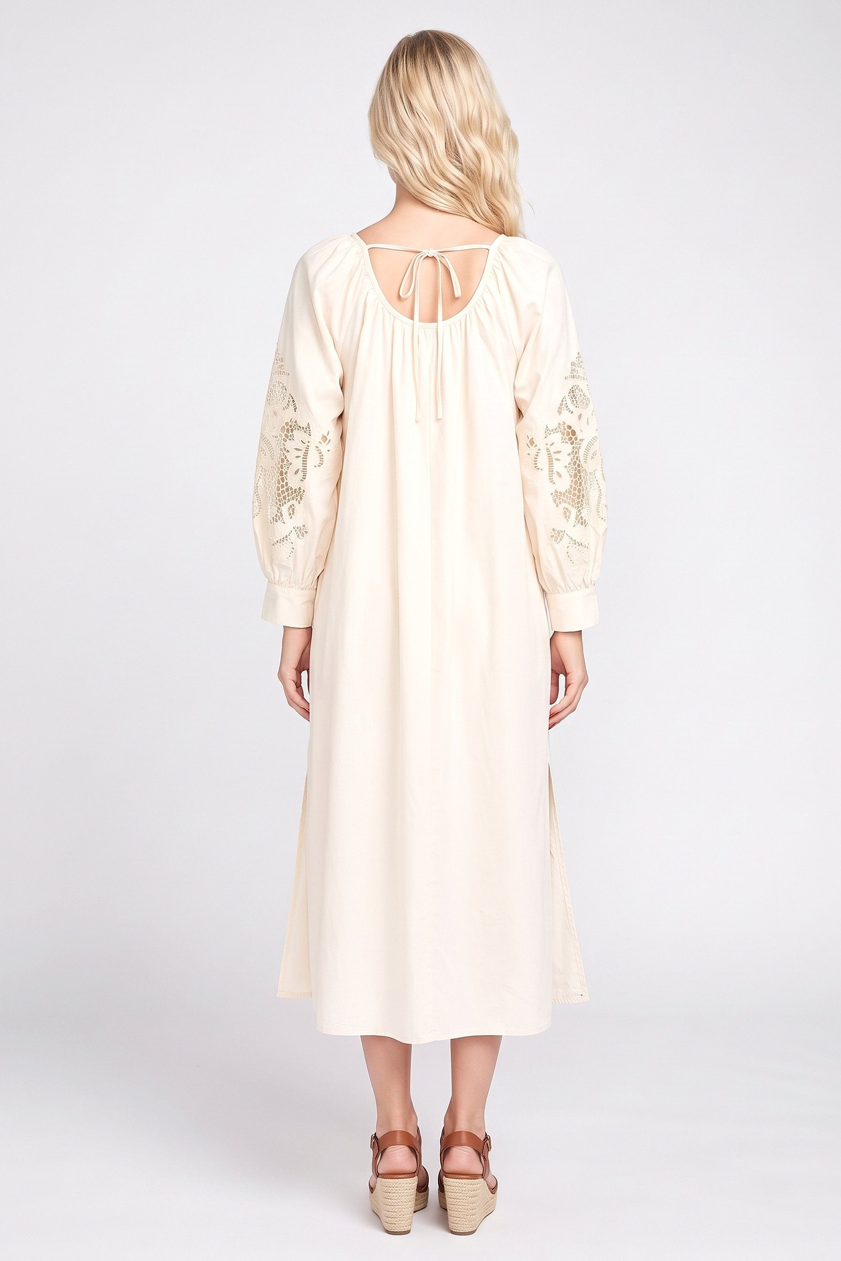 Women Eyelet Maxi Dress, Cream