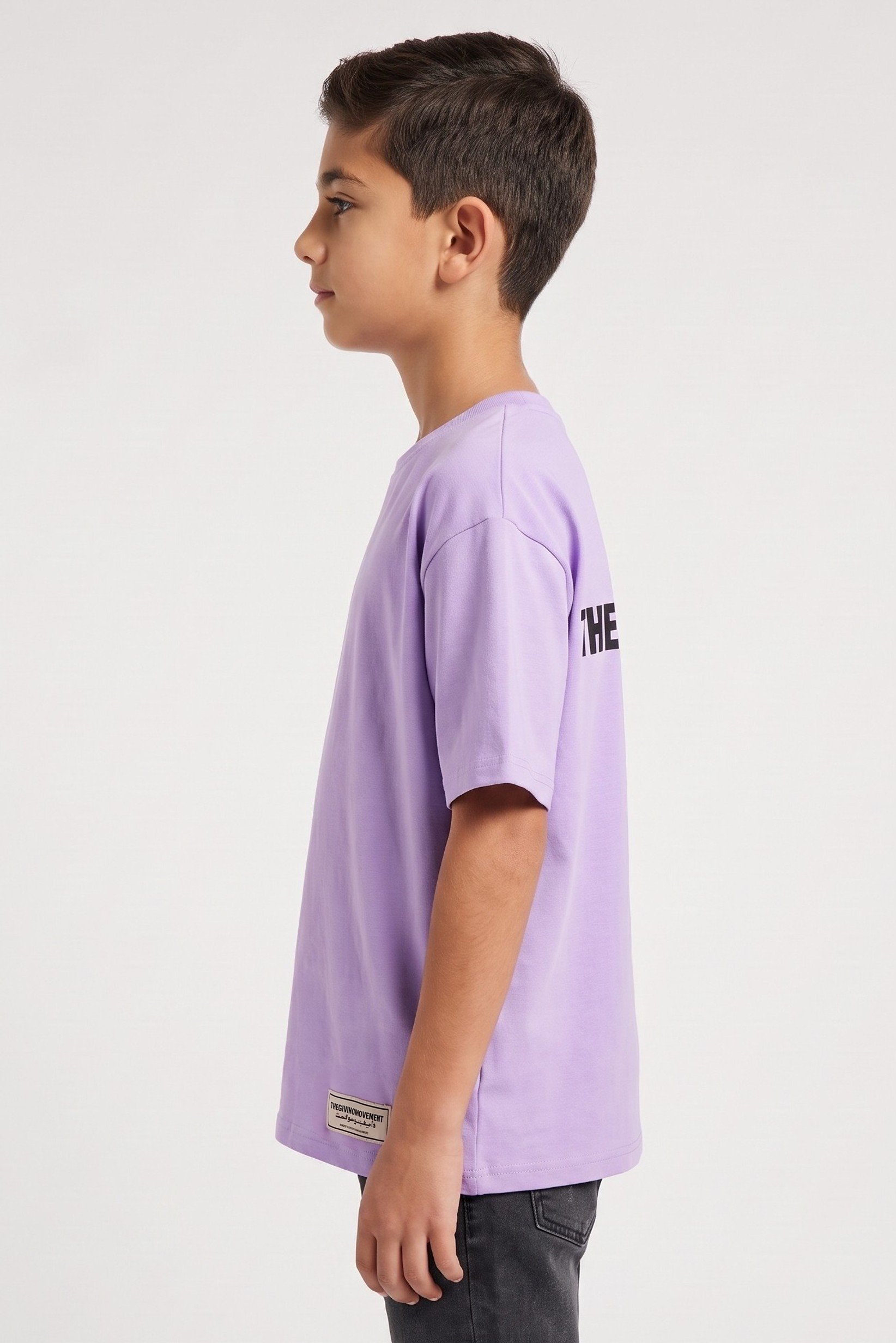 Kids Boy Crew Neck Short Sleeve Brand Logo T-Shirt, Lavender