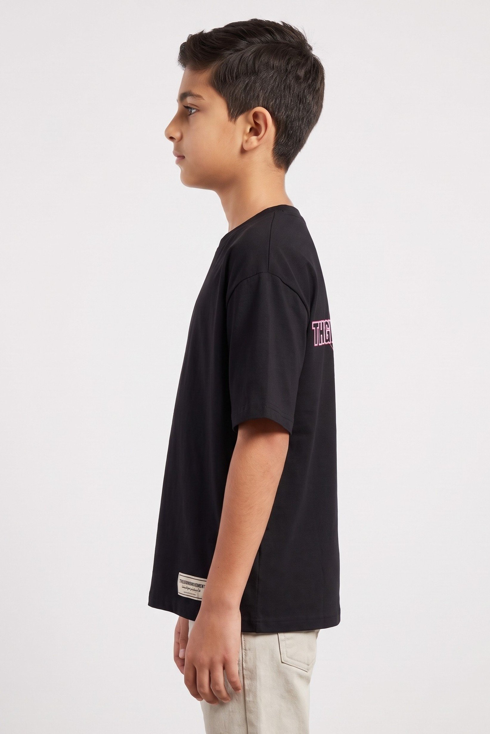 Kids Boy Oversized Brand Logo Short Sleeve T-Shirt, Black
