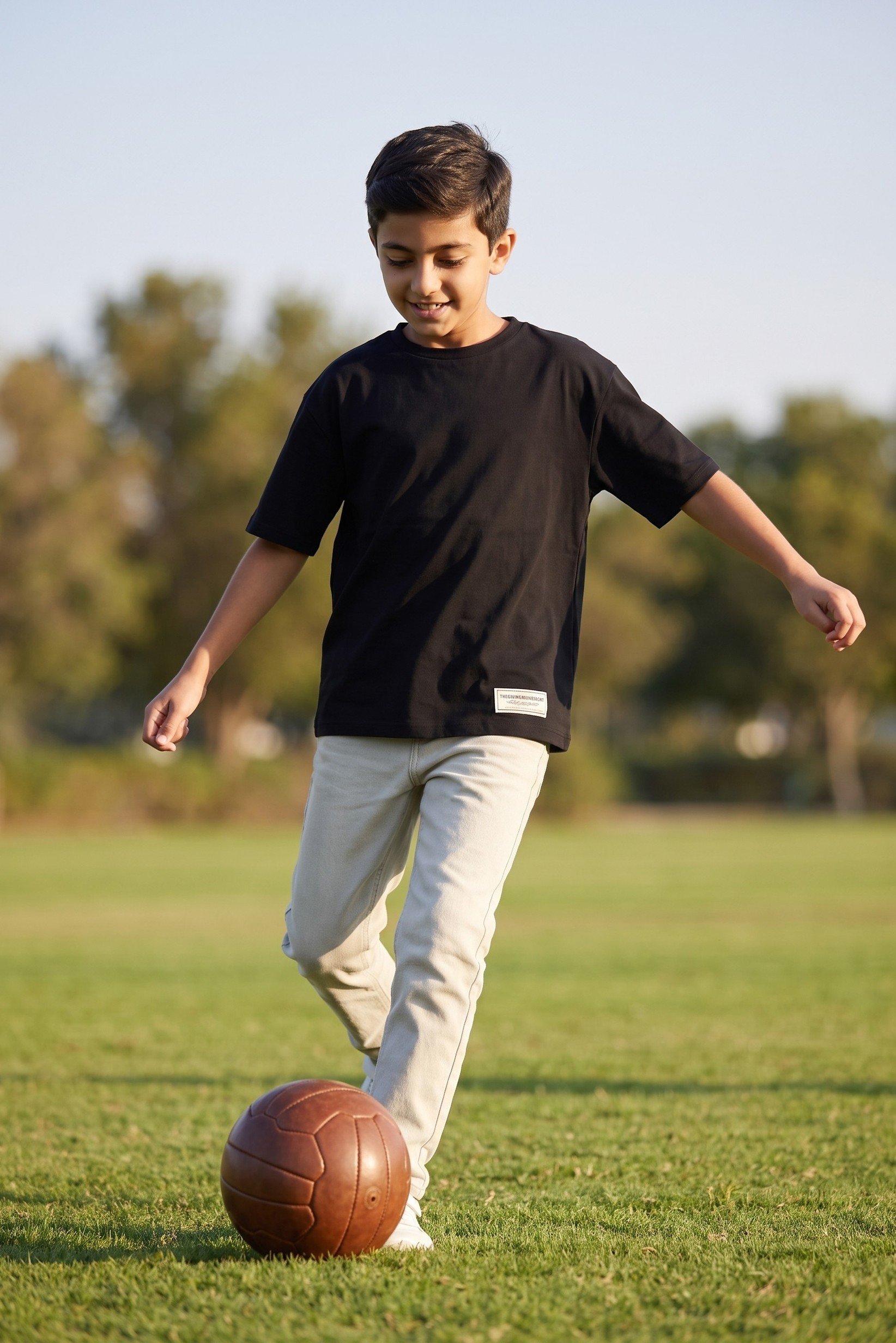 Kids Boy Oversized Brand Logo Short Sleeve T-Shirt, Black
