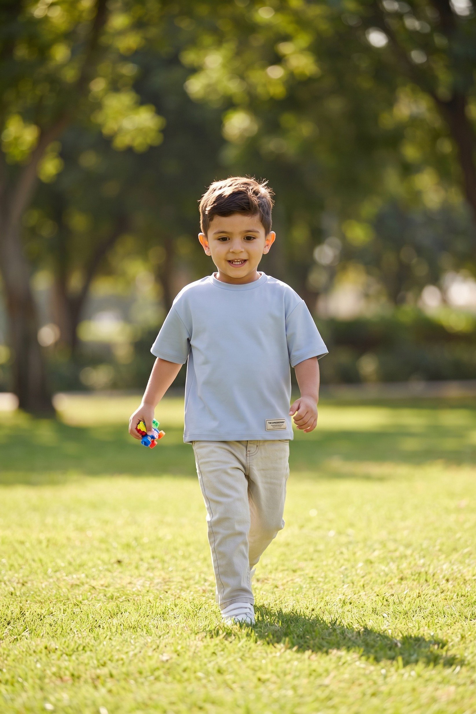 Toddlers Boy Crew Neck Short Sleeve Brand Logo T-Shirt, Light Blue