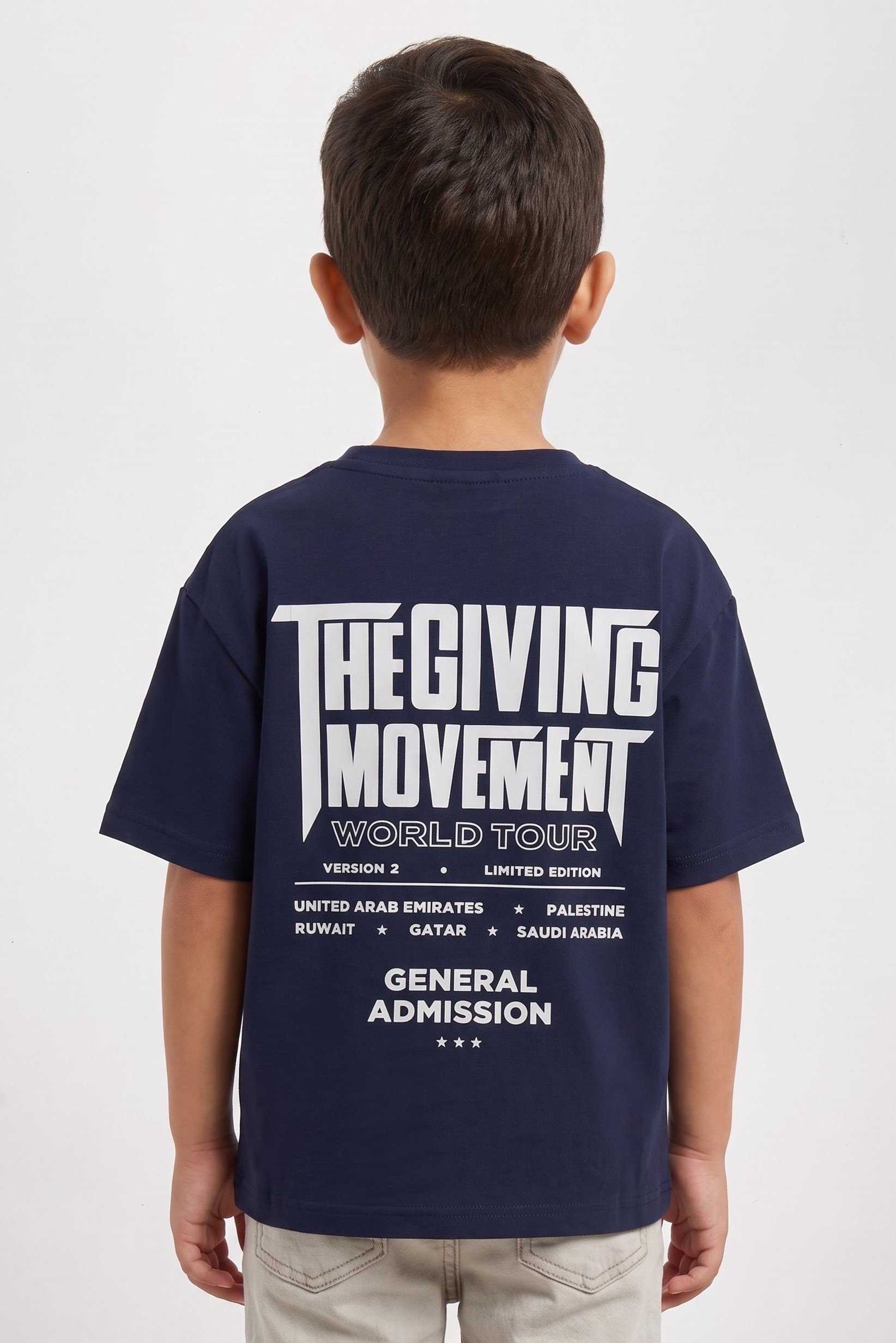 Toddlers Boy Oversized Crew Neck Short Sleeve Brand Logo T-Shirt, Navy