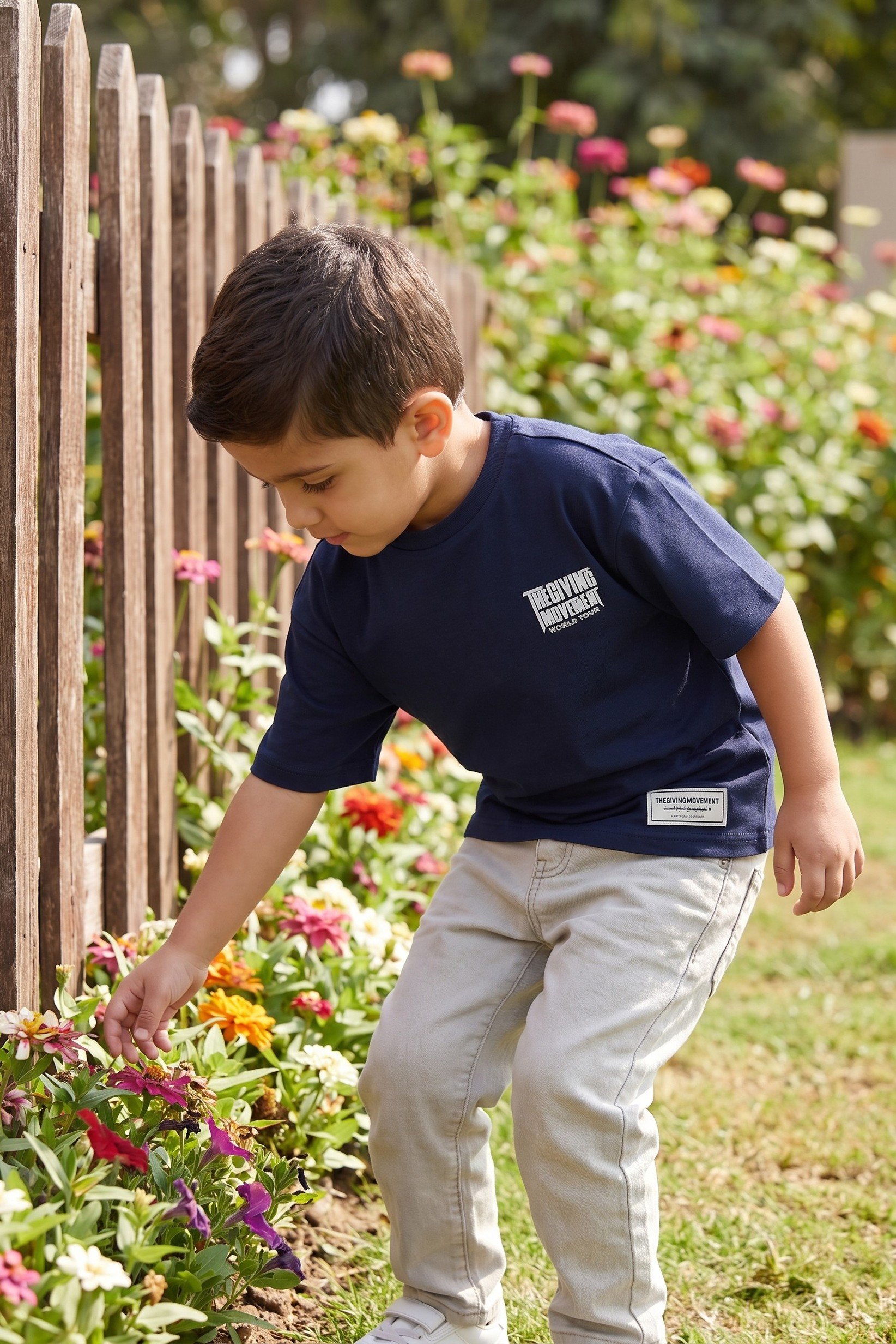 Toddlers Boy Oversized Crew Neck Short Sleeve Brand Logo T-Shirt, Navy