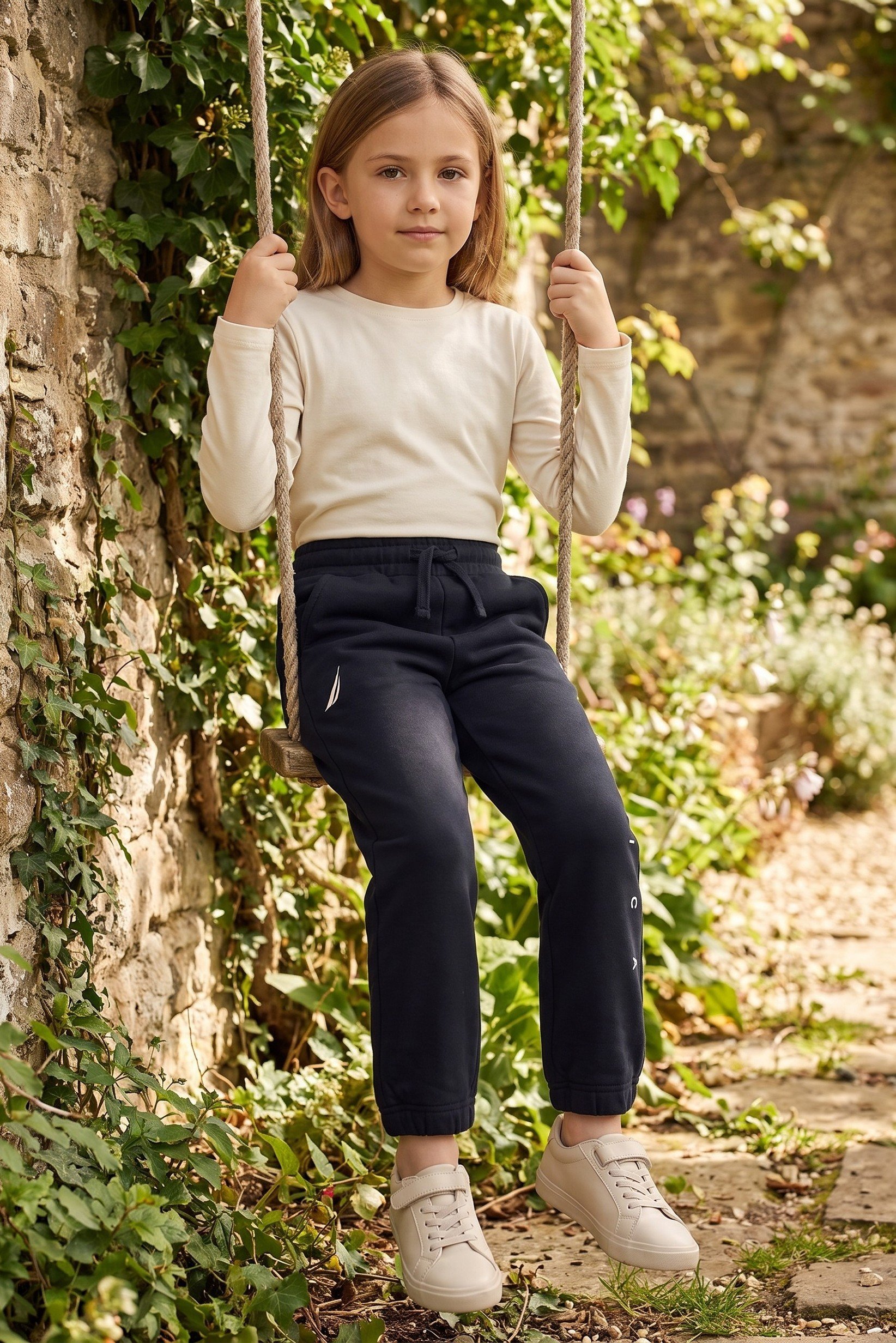 Toddlers Girl Brand Logo Sweatpants, Navy