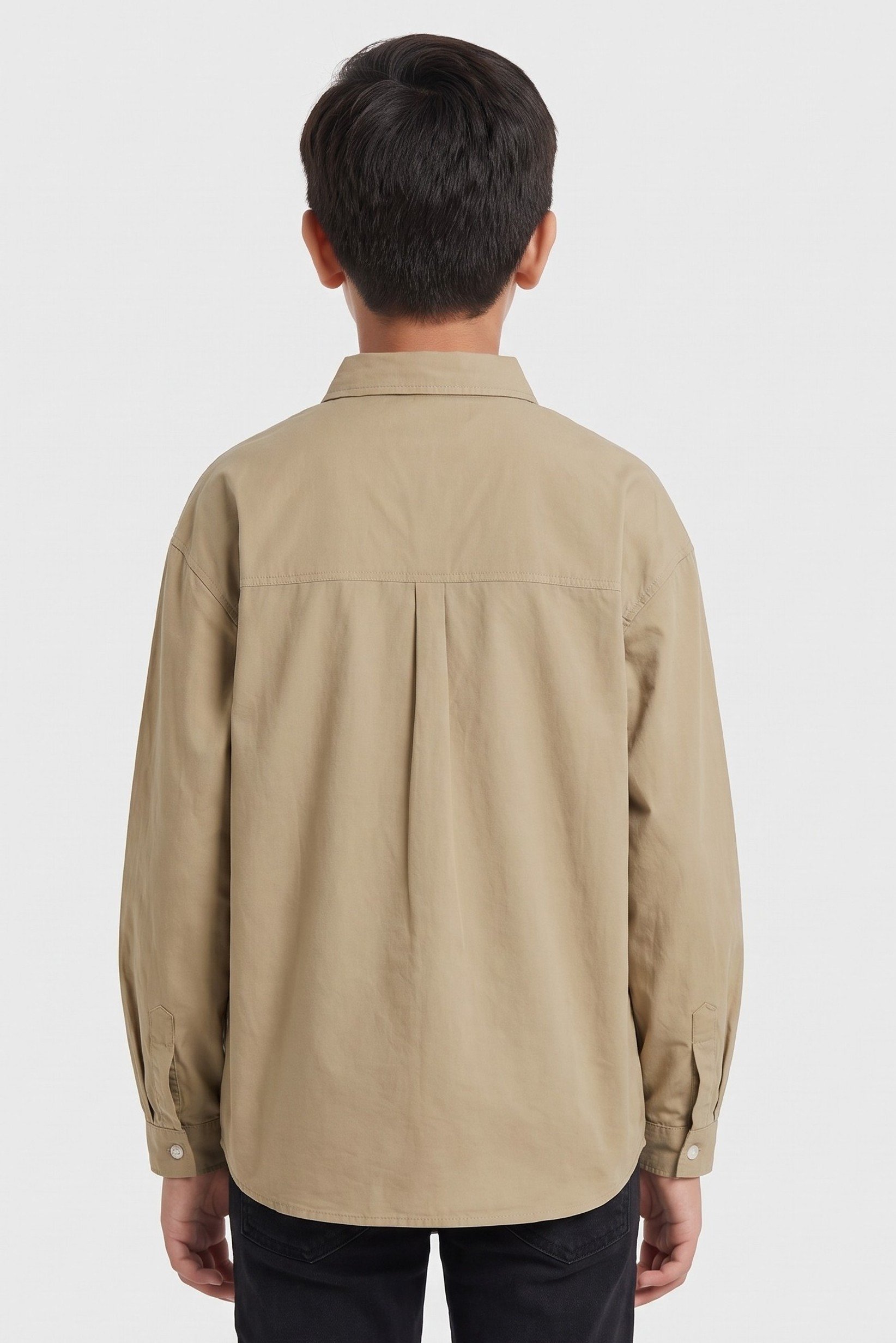 Kids Boy Graphic Print Long Sleeve Shirt, Khaki