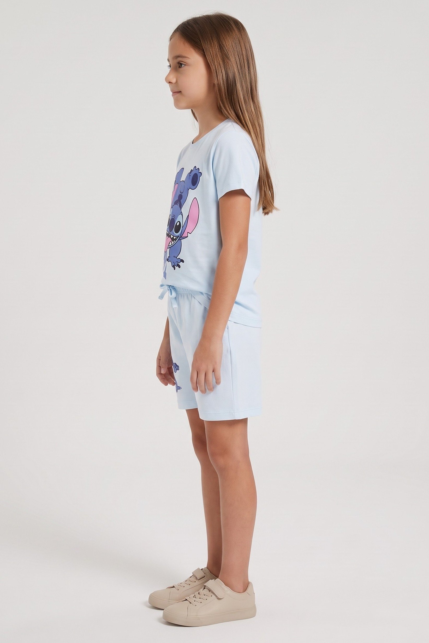 Kids Girl 2 Pieces Graphic Print T-Shirt And Shorts Set, Light Blue