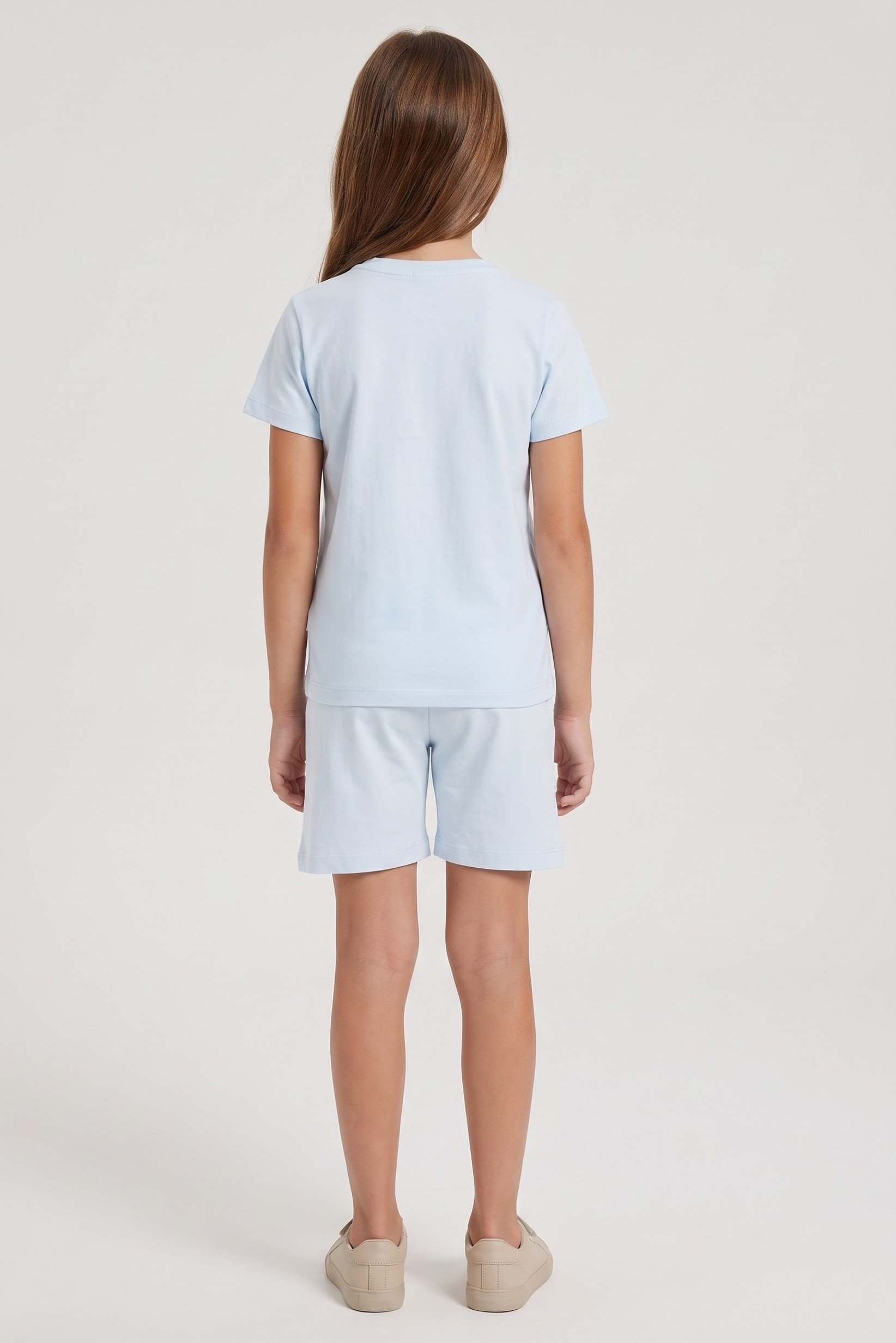 Kids Girl 2 Pieces Graphic Print T-Shirt And Shorts Set, Light Blue