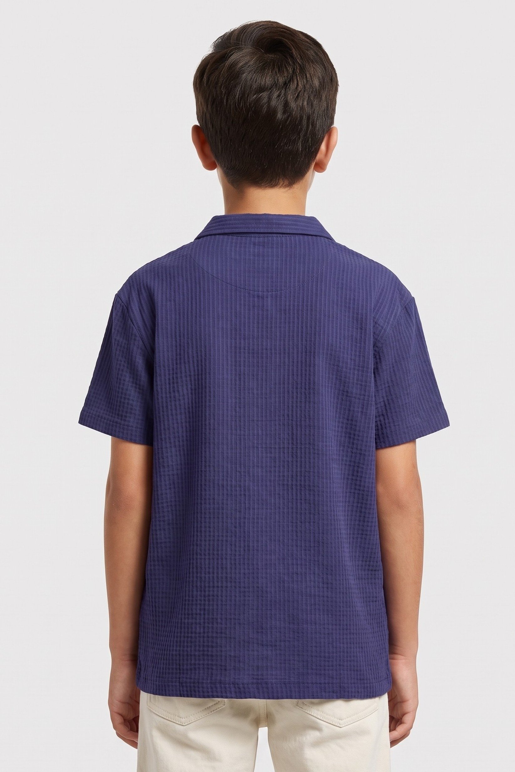 Kids Boy Brand Logo Short Sleeve Shirt, Navy Blue