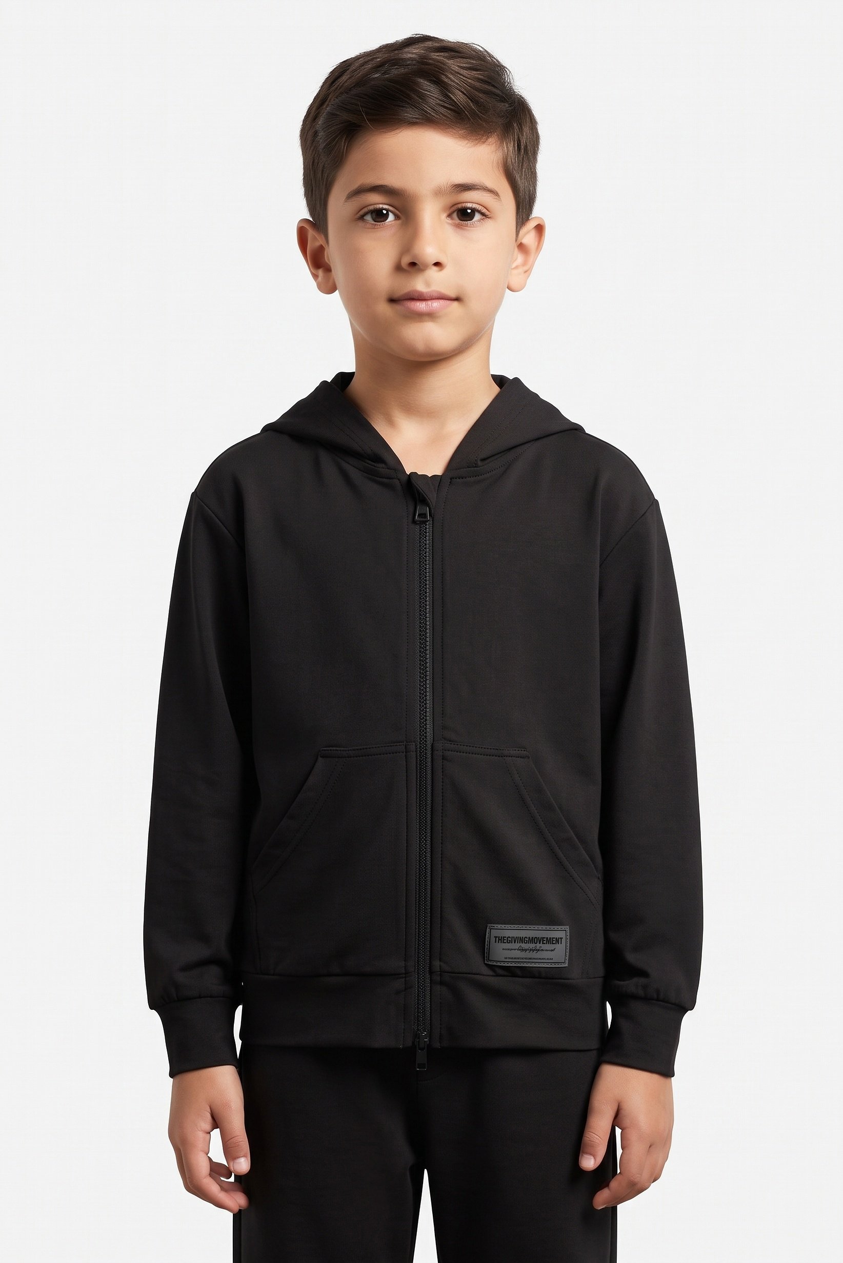 Kids Boy Brand Logo Long Sleeve Hoodie, Black
