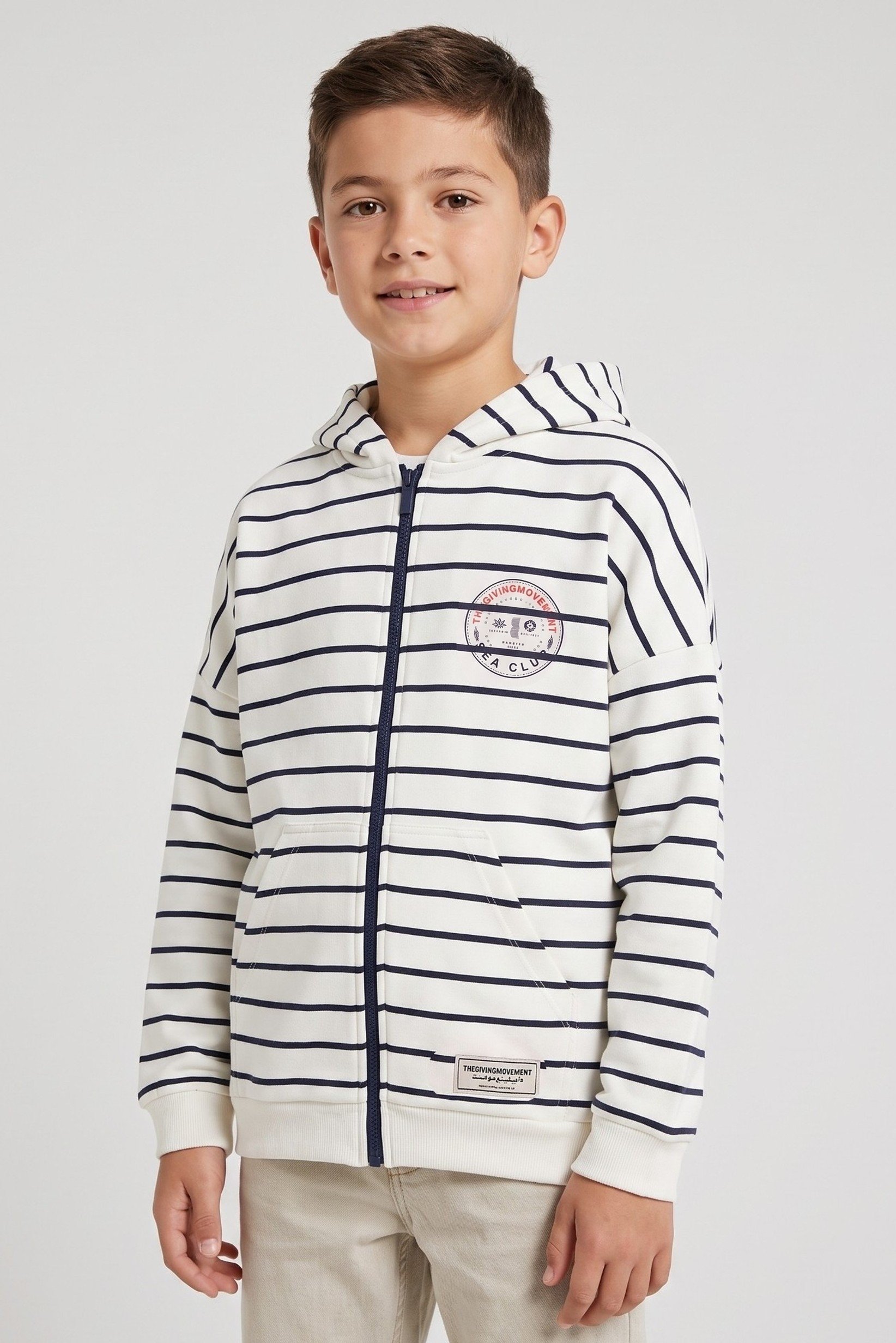 Kids Boy Full Zipper Stripe Long Sleeve Hoodie, Multicolor