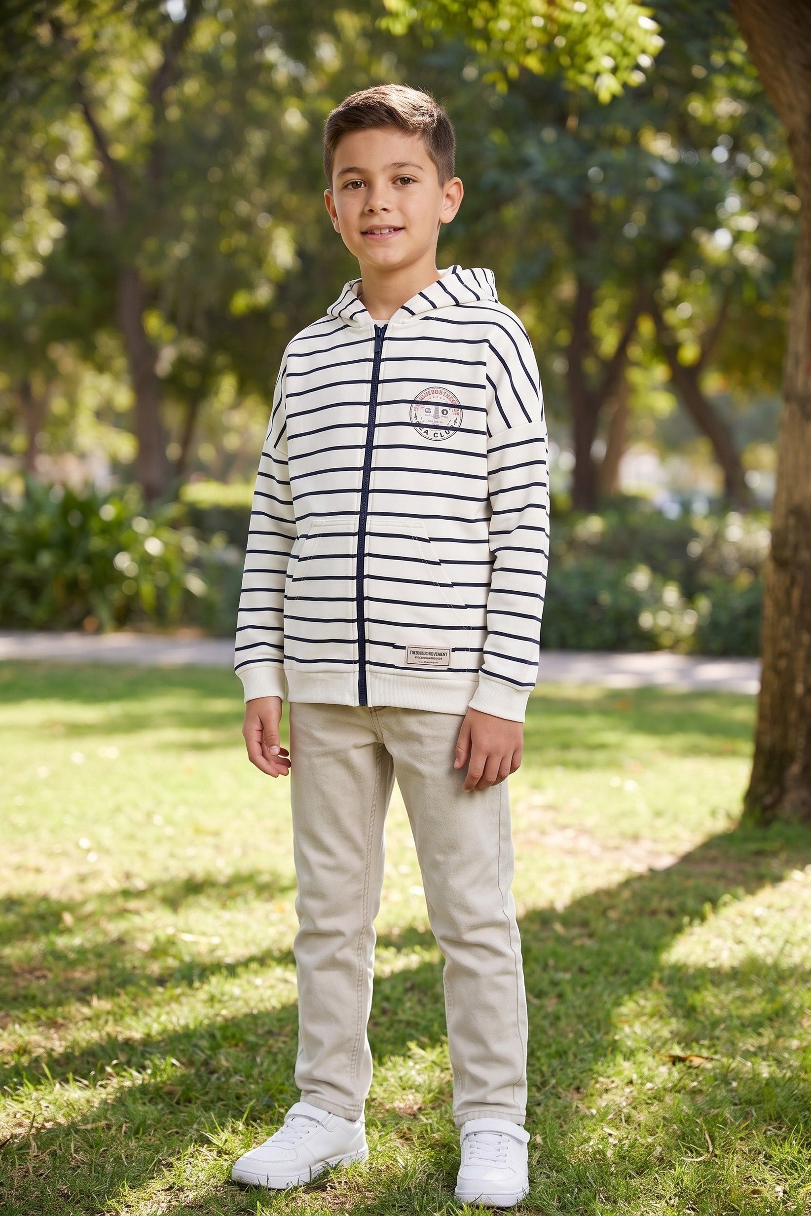 Kids Boy Full Zipper Stripe Long Sleeve Hoodie, Multicolor