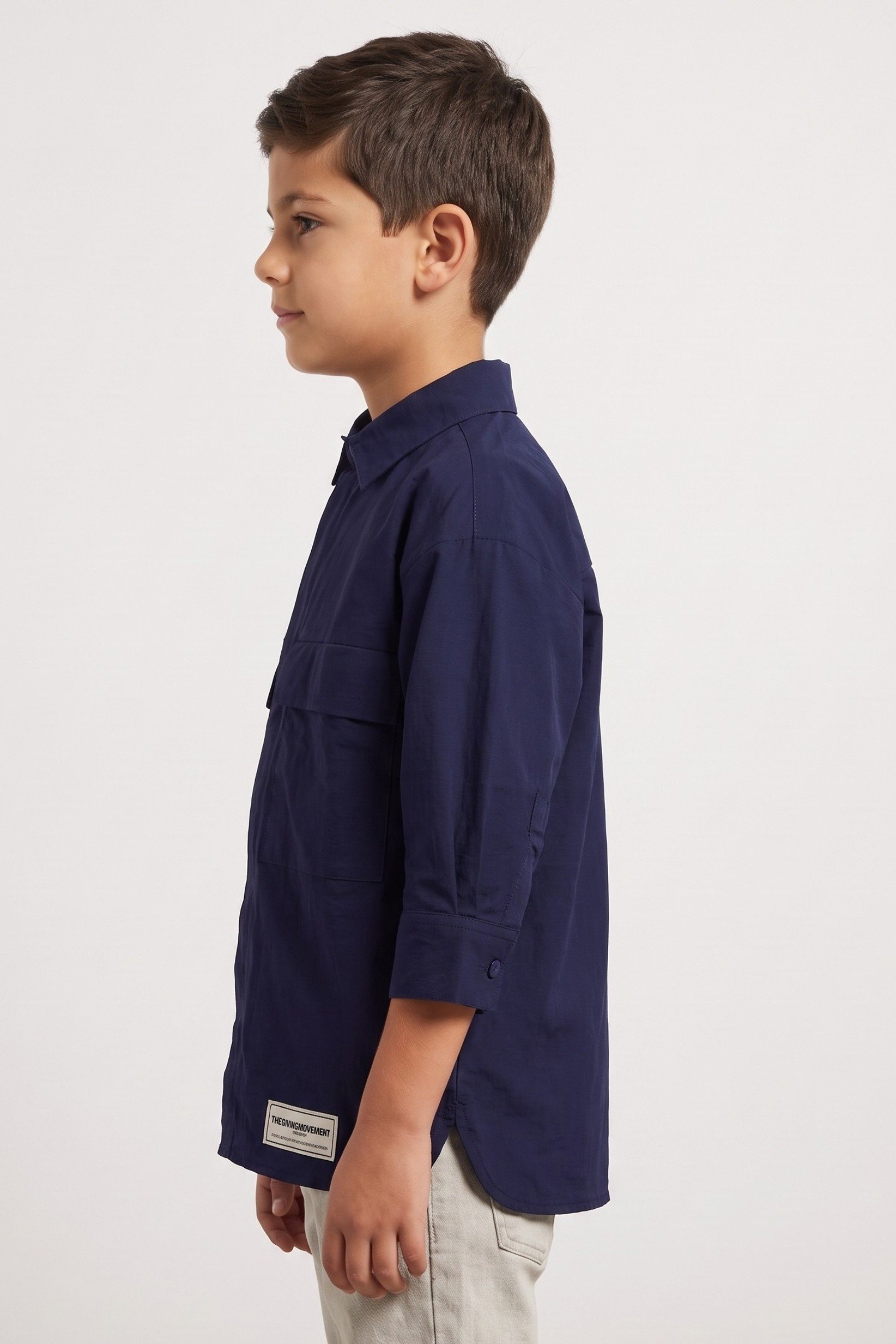 Kids Boy Brand Logo Long Sleeve Jacket Shirt, Navy