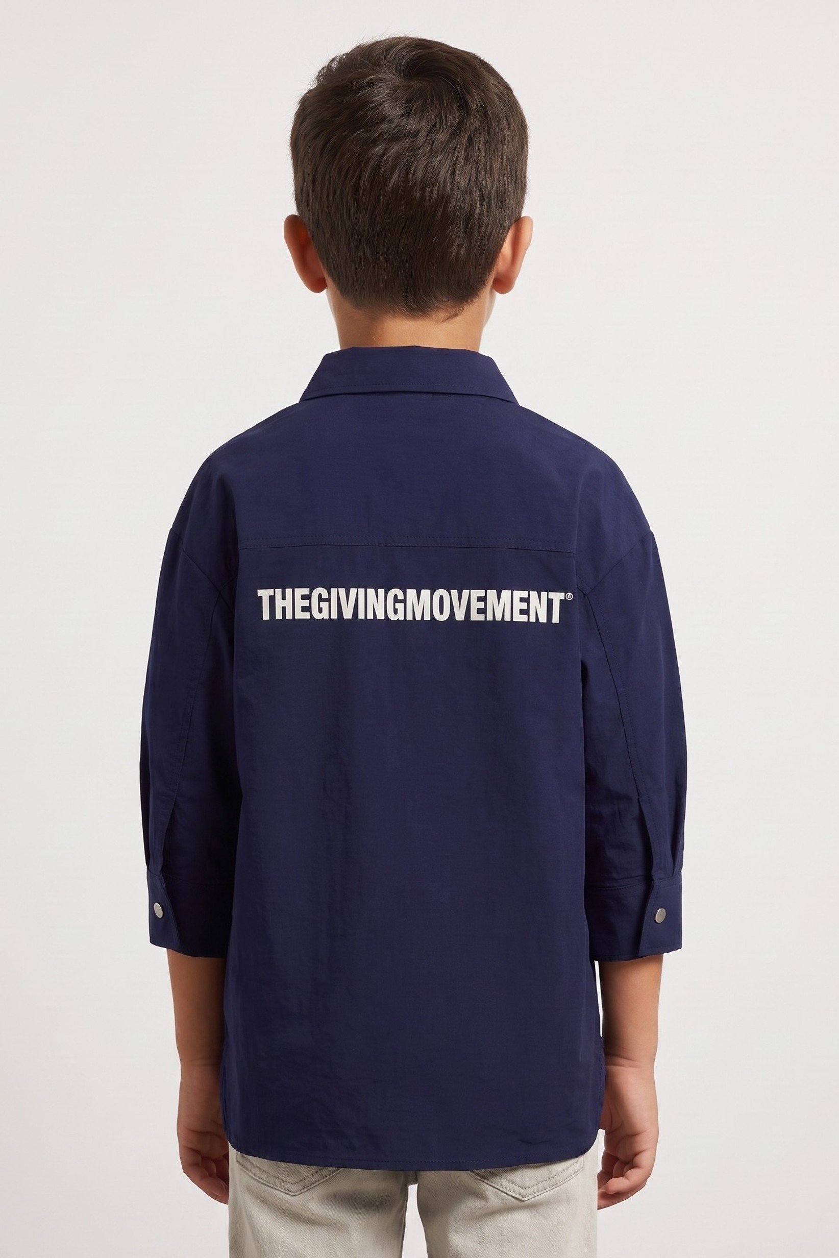 Kids Boy Brand Logo Long Sleeve Jacket Shirt, Navy