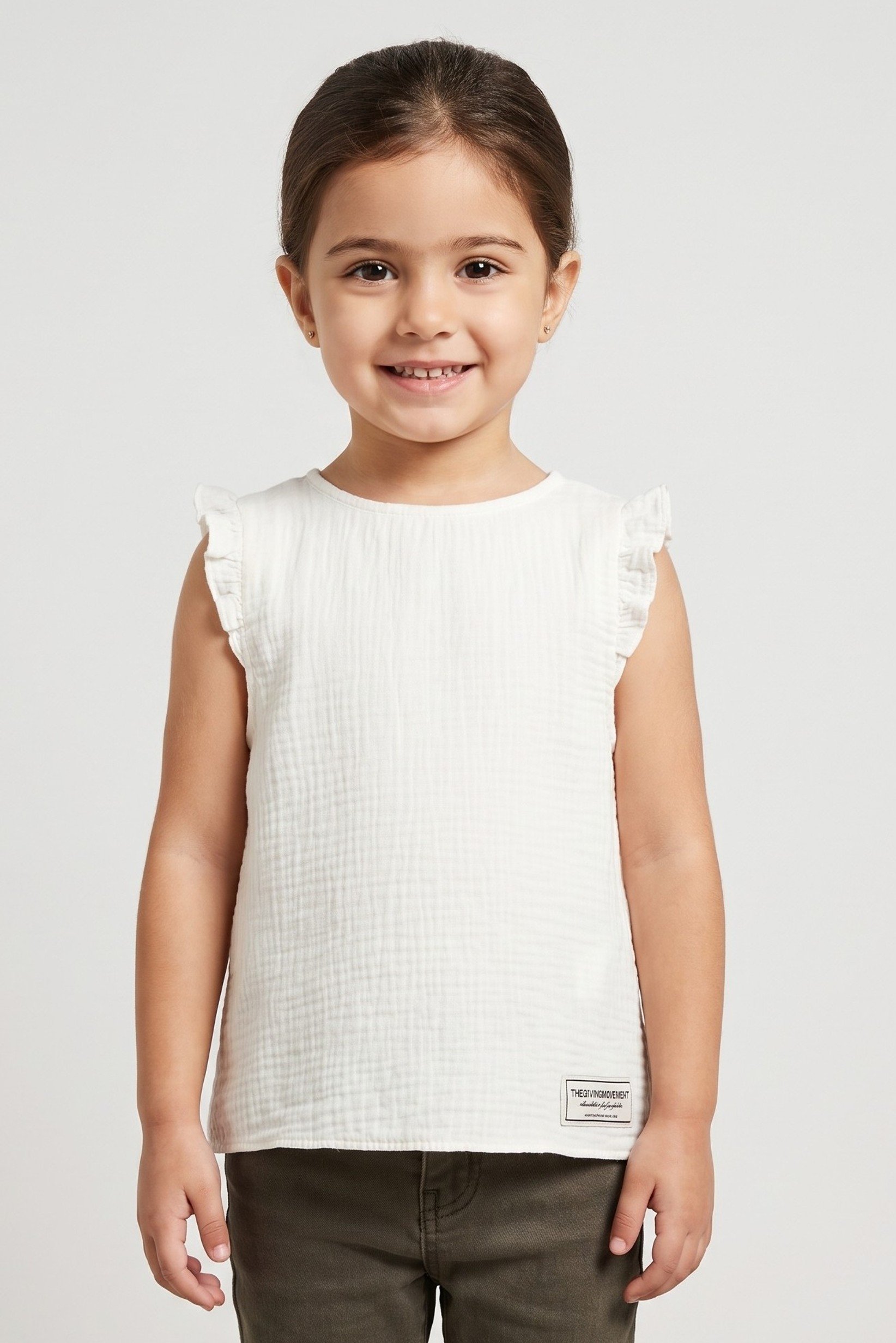 Toddlers Girl Textured Ruffle Sleeve Top, Ivory