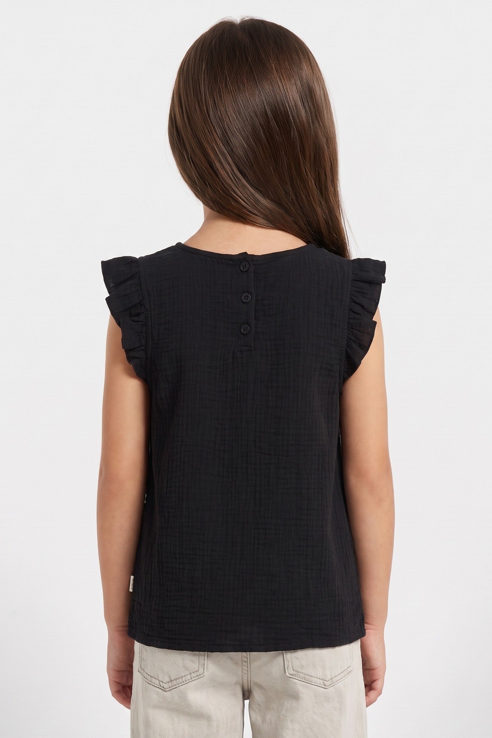 Kids Girl Textured Ruffle Sleeve Top, Black