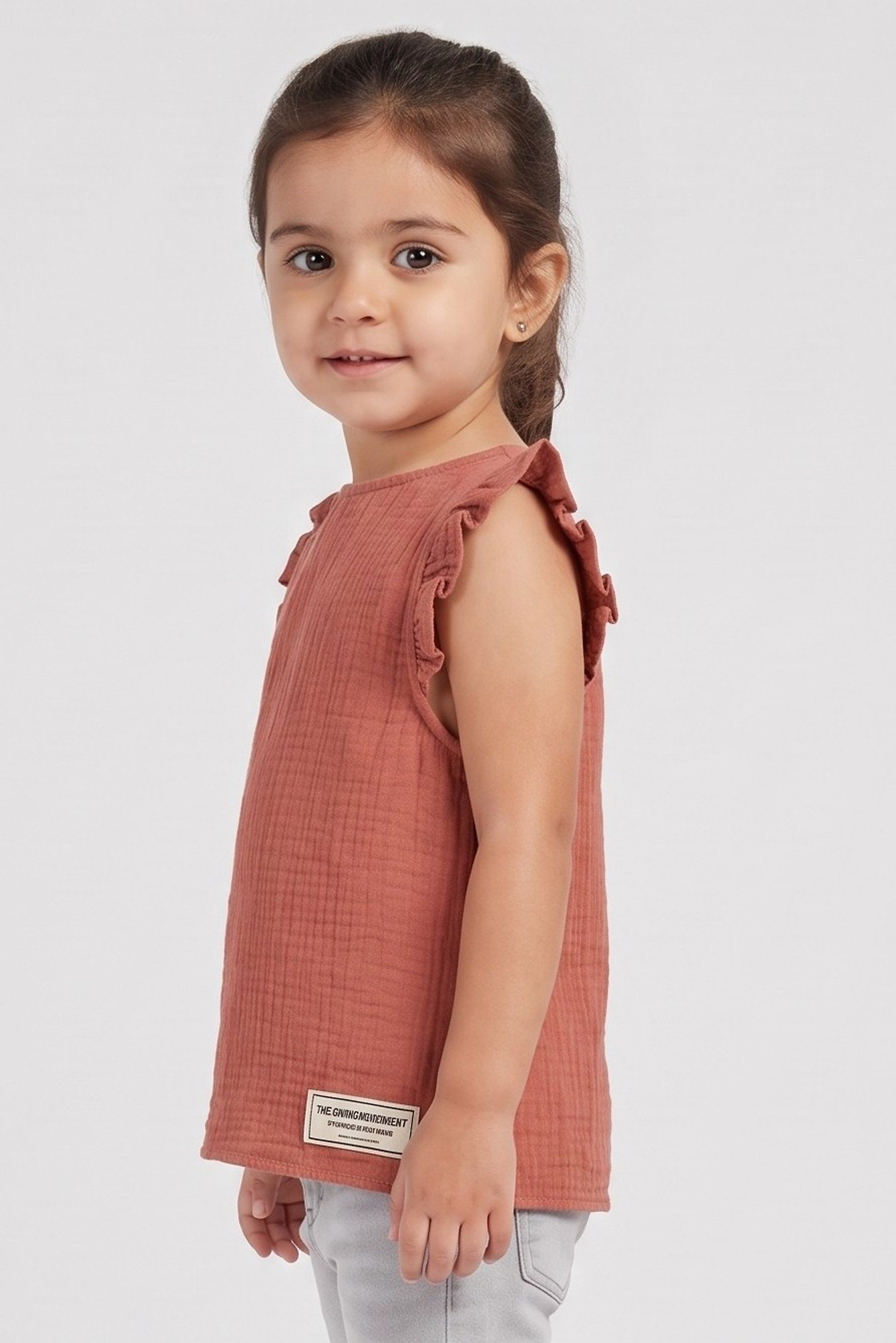 Toddlers Girl Textured Ruffle Sleeve Top, Rust