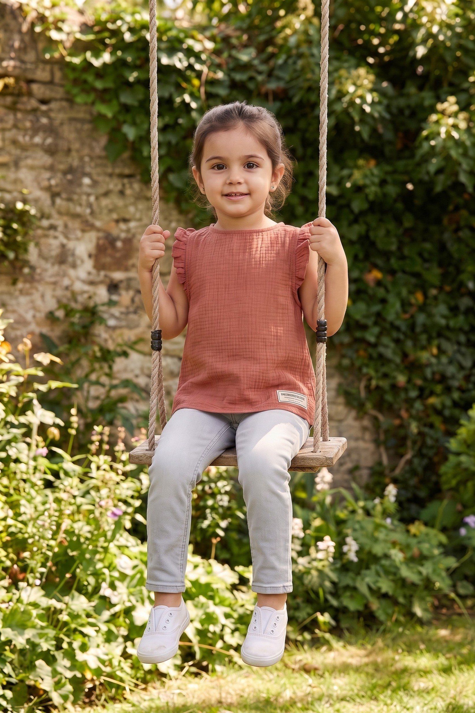 Toddlers Girl Textured Ruffle Sleeve Top, Rust